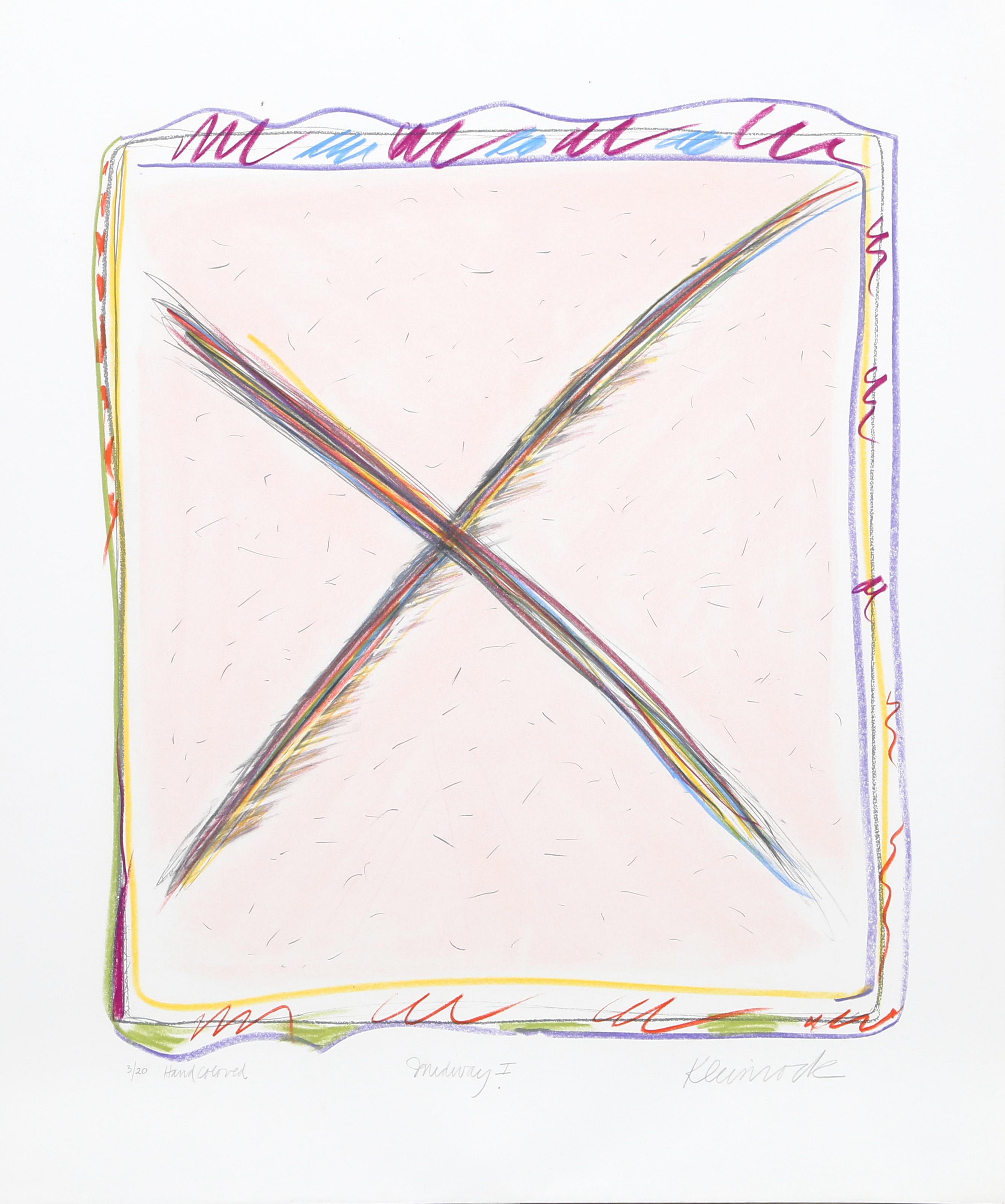 Midway I-E, lithographie abstraite coloriée à la main de Sybil Kleinrock
