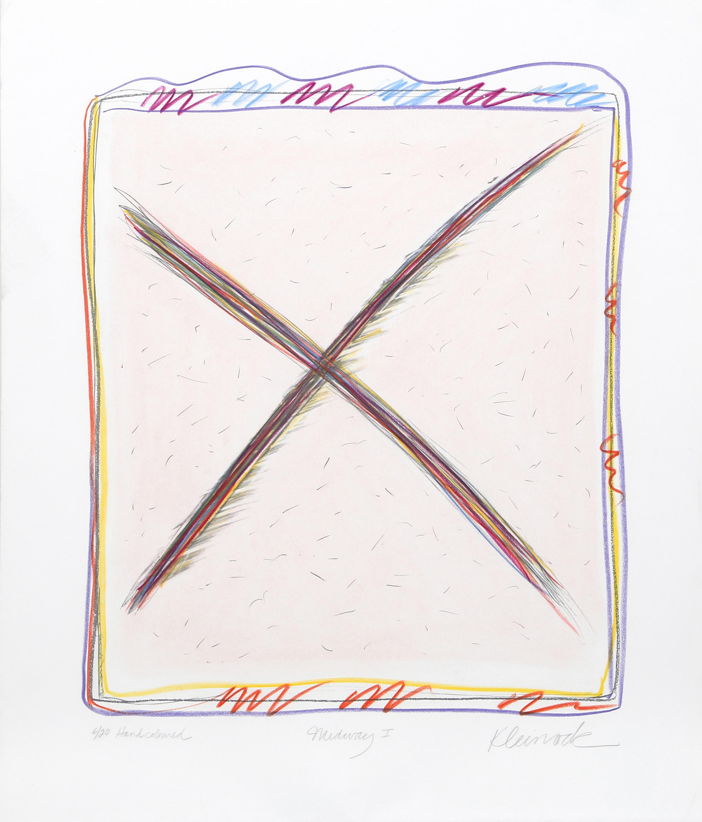 Midway I-i, lithographie abstraite coloriée à la main de Sybil Kleinrock