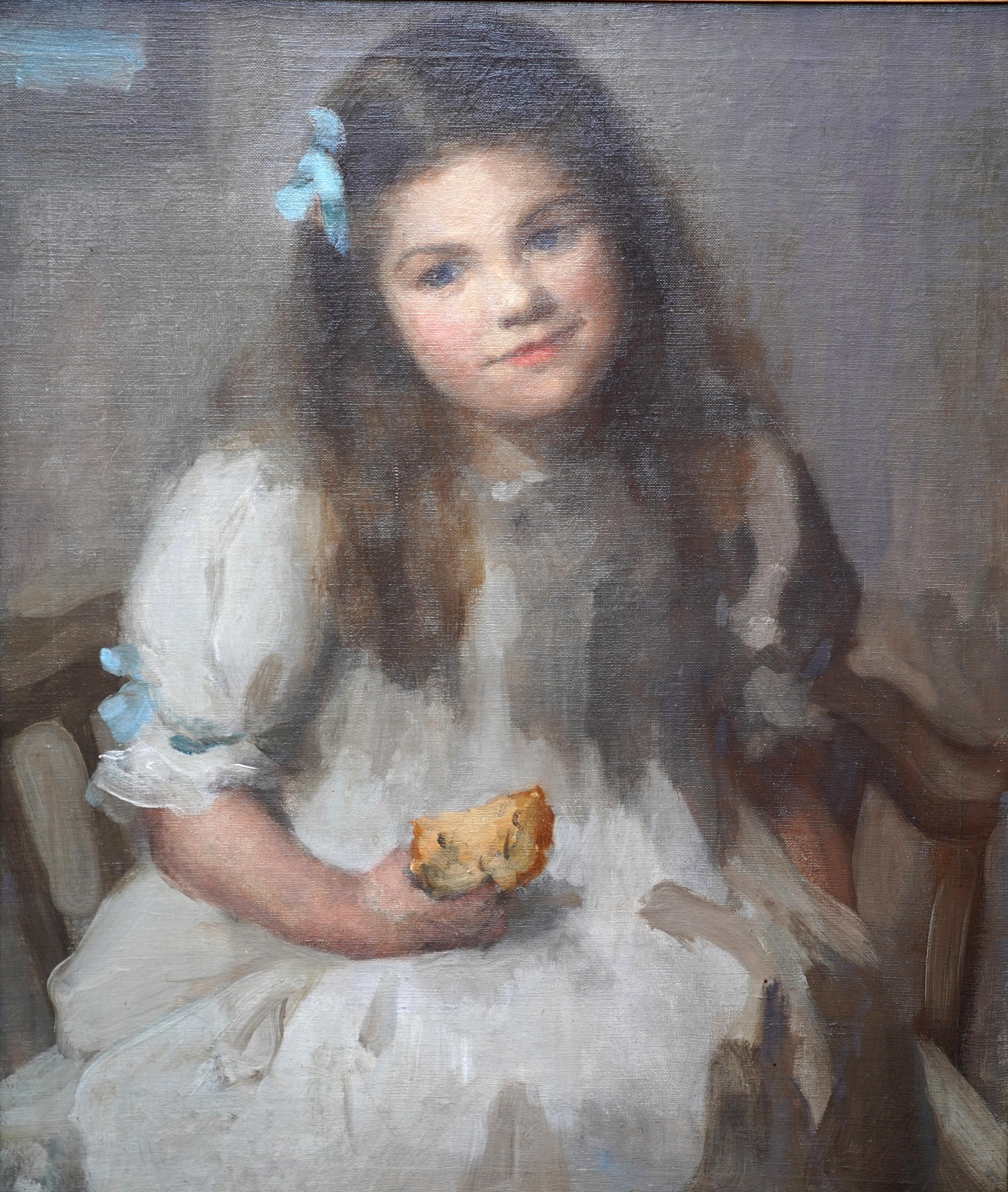 Porträt eines jungen Cornwaller Mädchens  Britische Kunst 1905 Ölgemälde einer Künstlerin – Painting von Sybil Maude
