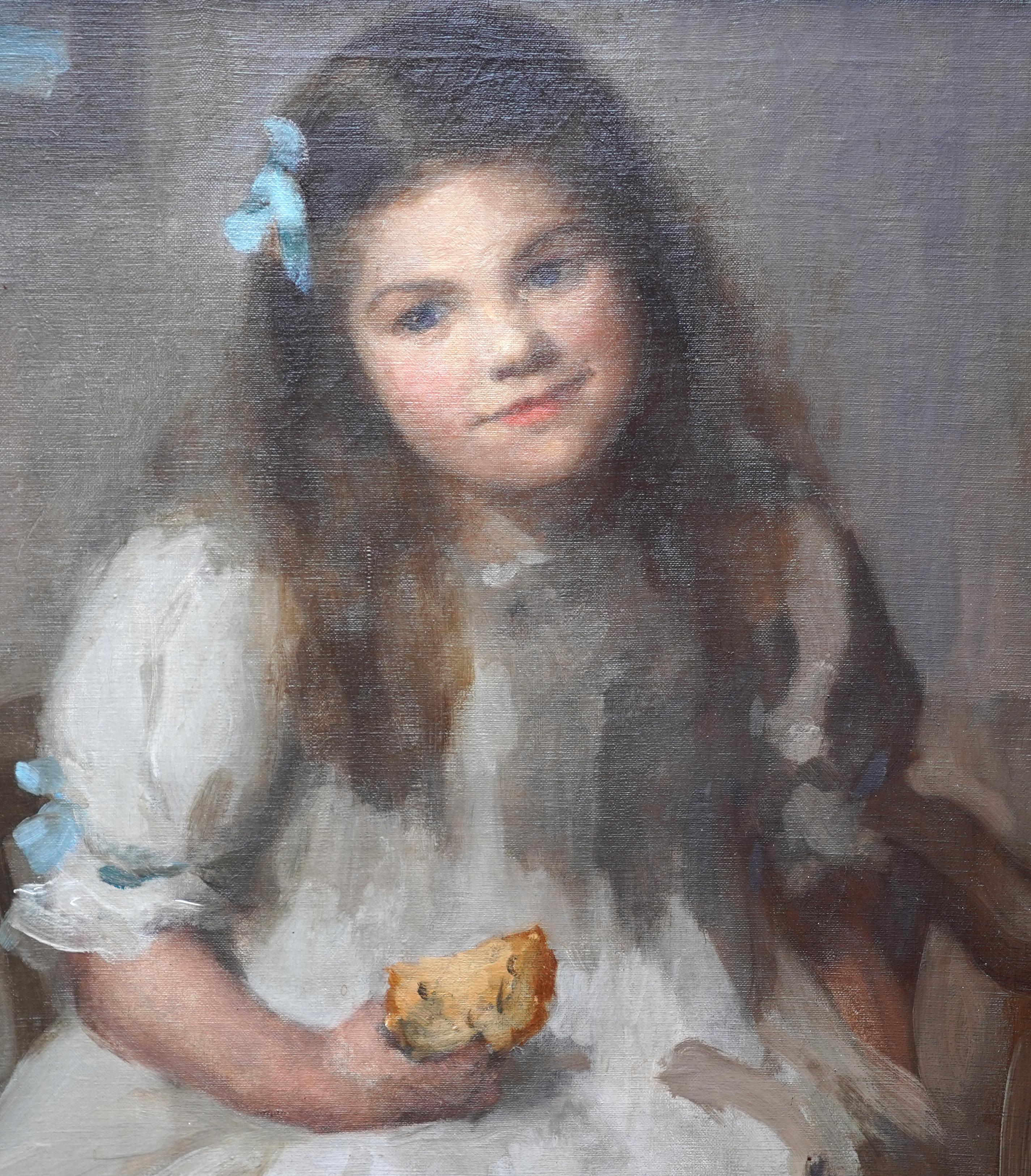 Porträt eines jungen Cornwaller Mädchens  Britische Kunst 1905 Ölgemälde einer Künstlerin (Impressionismus), Painting, von Sybil Maude