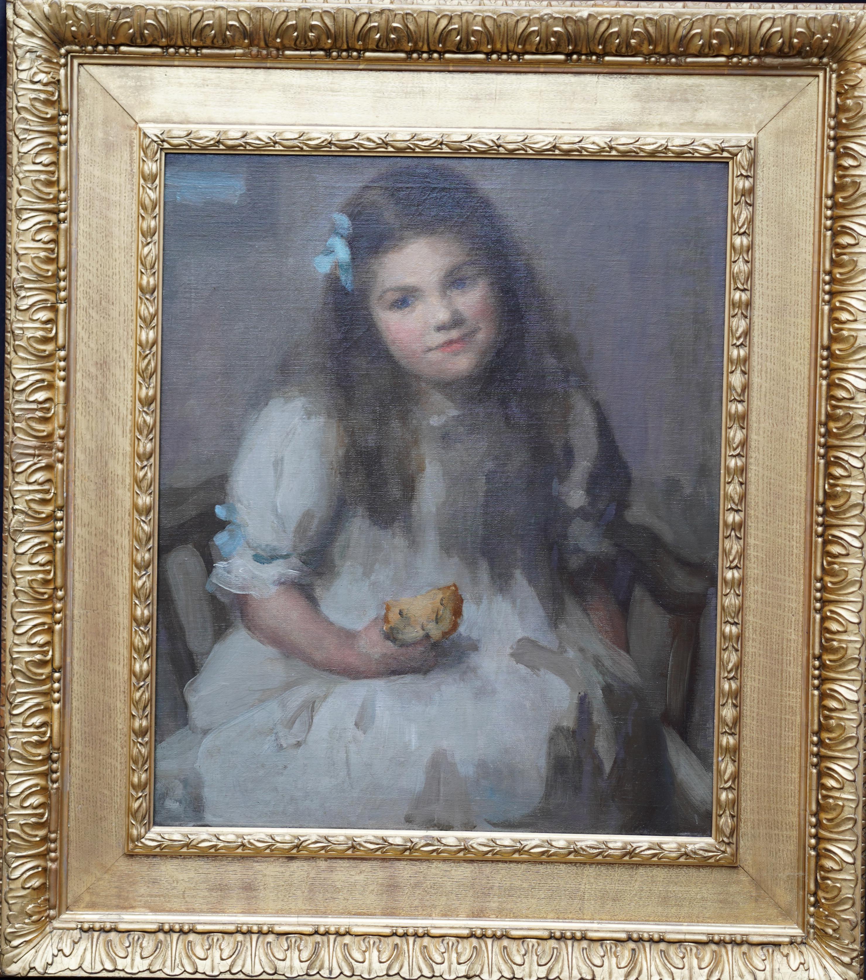 Sybil Maude Portrait Painting – Porträt eines jungen Cornwaller Mädchens  Britische Kunst 1905 Ölgemälde einer Künstlerin