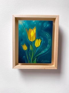 "Tulipanes músicos" (2023) de Sybiline, Pintura al óleo, Naturaleza muerta amarilla