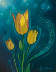 "Musicis Tulips" (2023) di Sybiline, Pittura a olio, Natura morta gialla