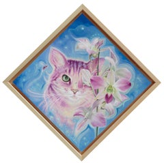 "Unum" (2023) by Sybiline, Oil Painting, Cat with Orchids
