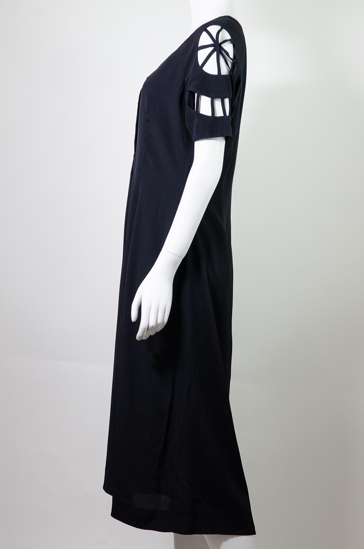 Black SYBILLA POR GIBO 1990s Rare Spiderweb Shoulder Detail Dress S / M