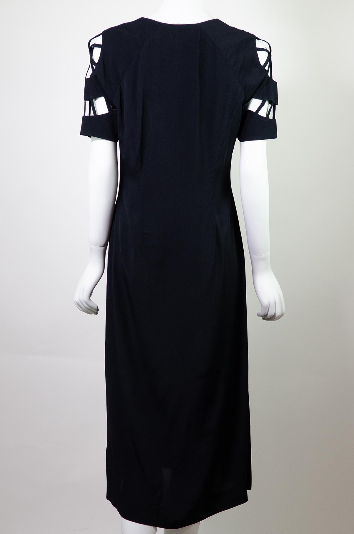 SYBILLA POR GIBO 1990s Rare Spiderweb Shoulder Detail Dress S / M In Excellent Condition In Berlin, BE