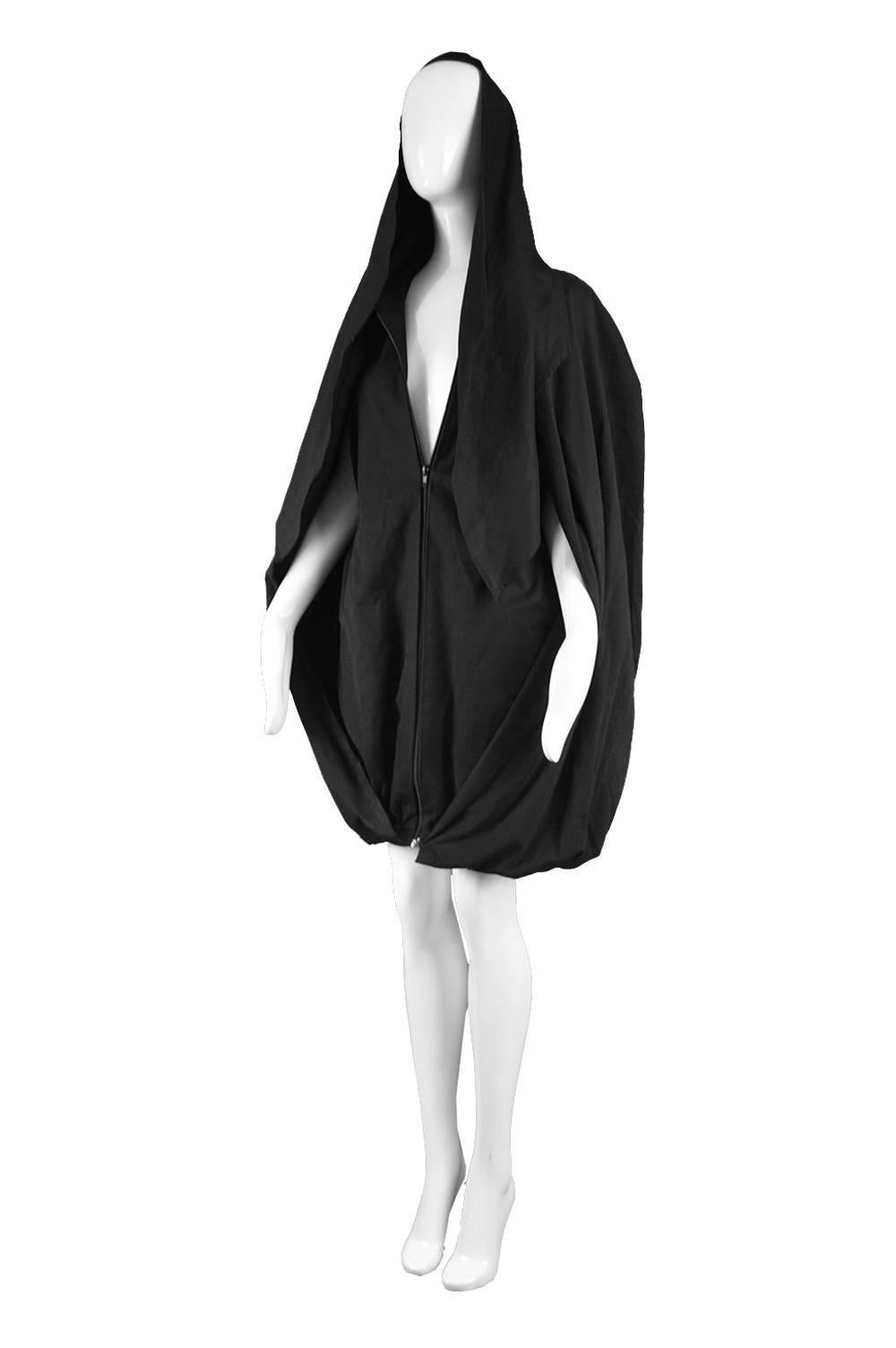 Women's Sybilla Vintage 1980s Avant Garde Architectural Black Cape Coat Dress 