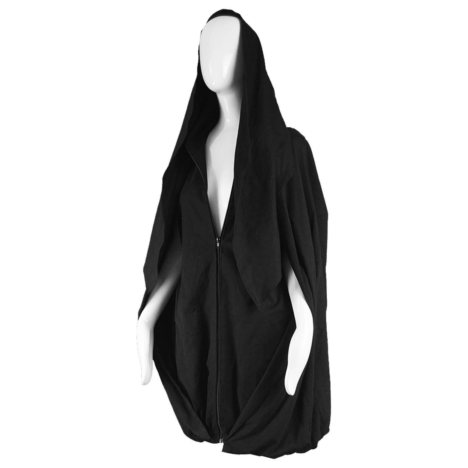 Sybilla Vintage 1980s Avant Garde Architectural Black Cape Coat Dress 