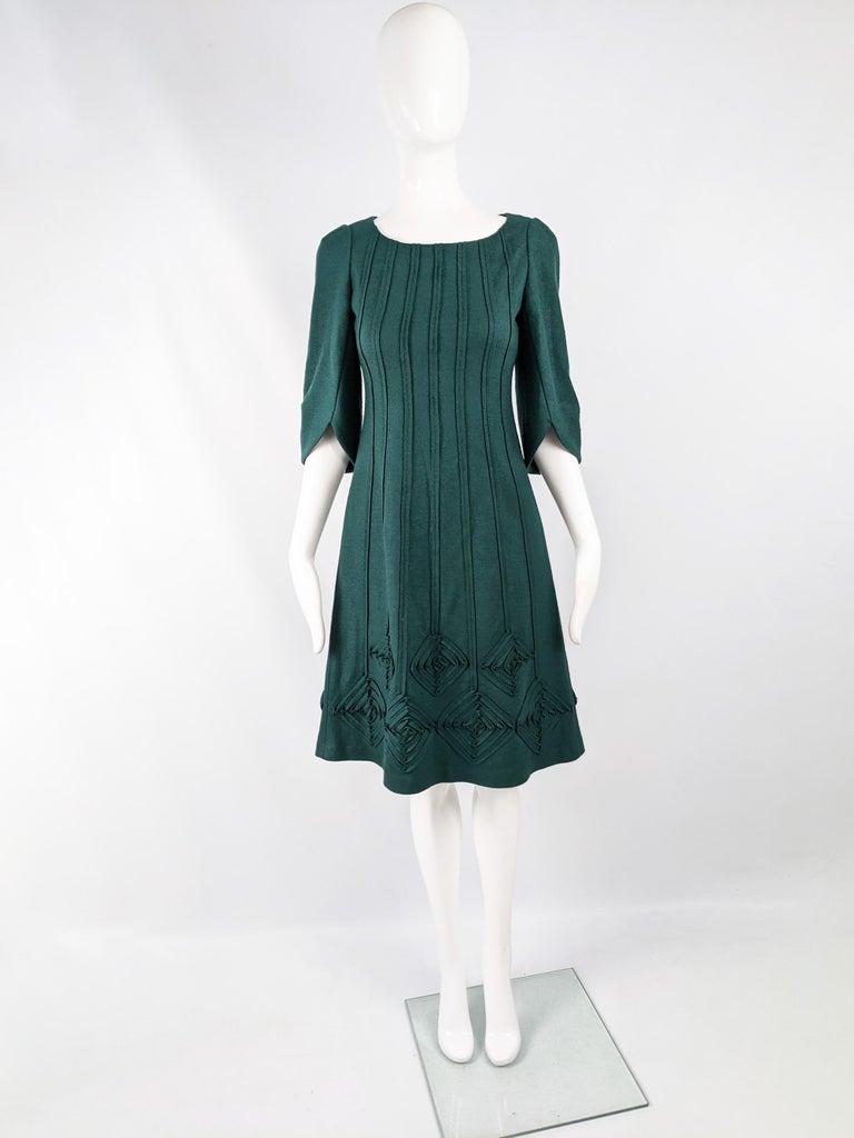 Sybilla Vintage Green Architectural Tulip Sleeve Wool Dress For Sale at ...