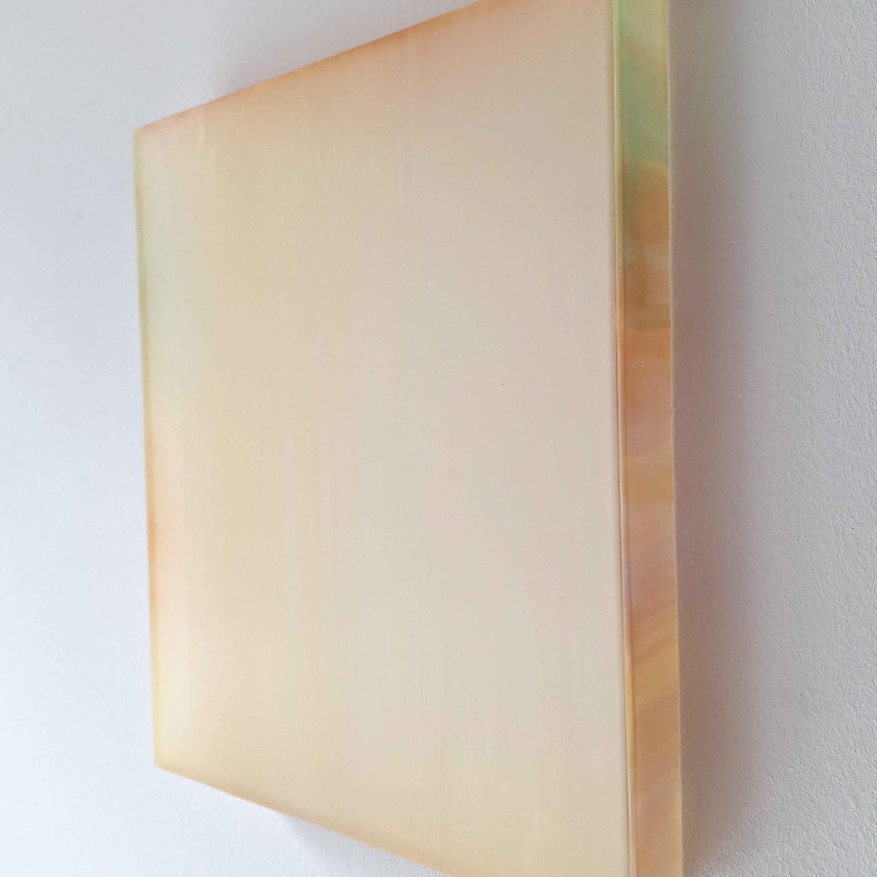 Farblichtung gelb orange is a unique one-of-a-kind contemporary modern sculptural painting by German artist Sybille Pattscheck. Her sculptural paintings are made by applying numerous layers of pigment coloured hot wax in very thin layers onto a