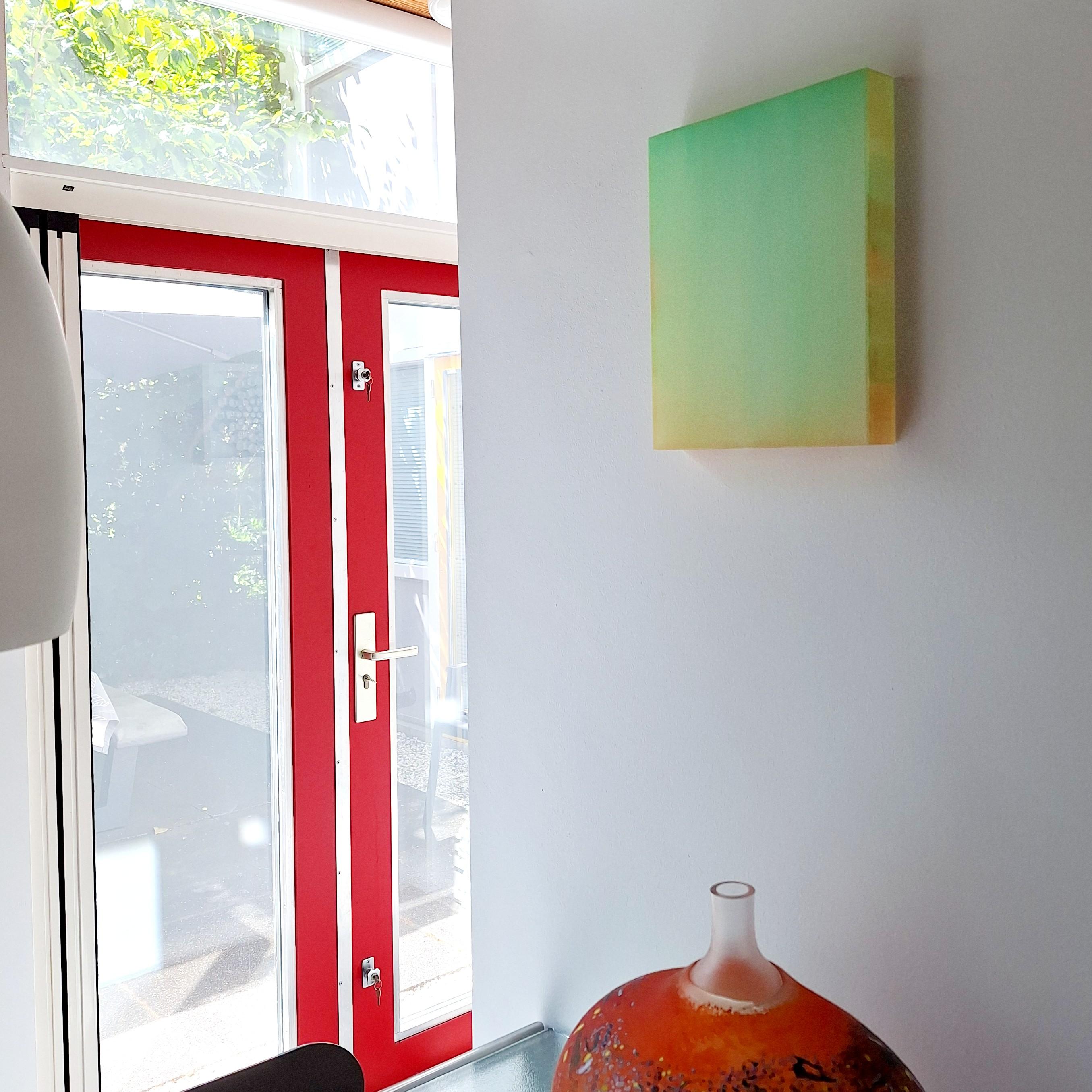 Farblichtung grün gelb orange - abstract contemporary modern sculptural painting - Painting by Sybille Pattscheck