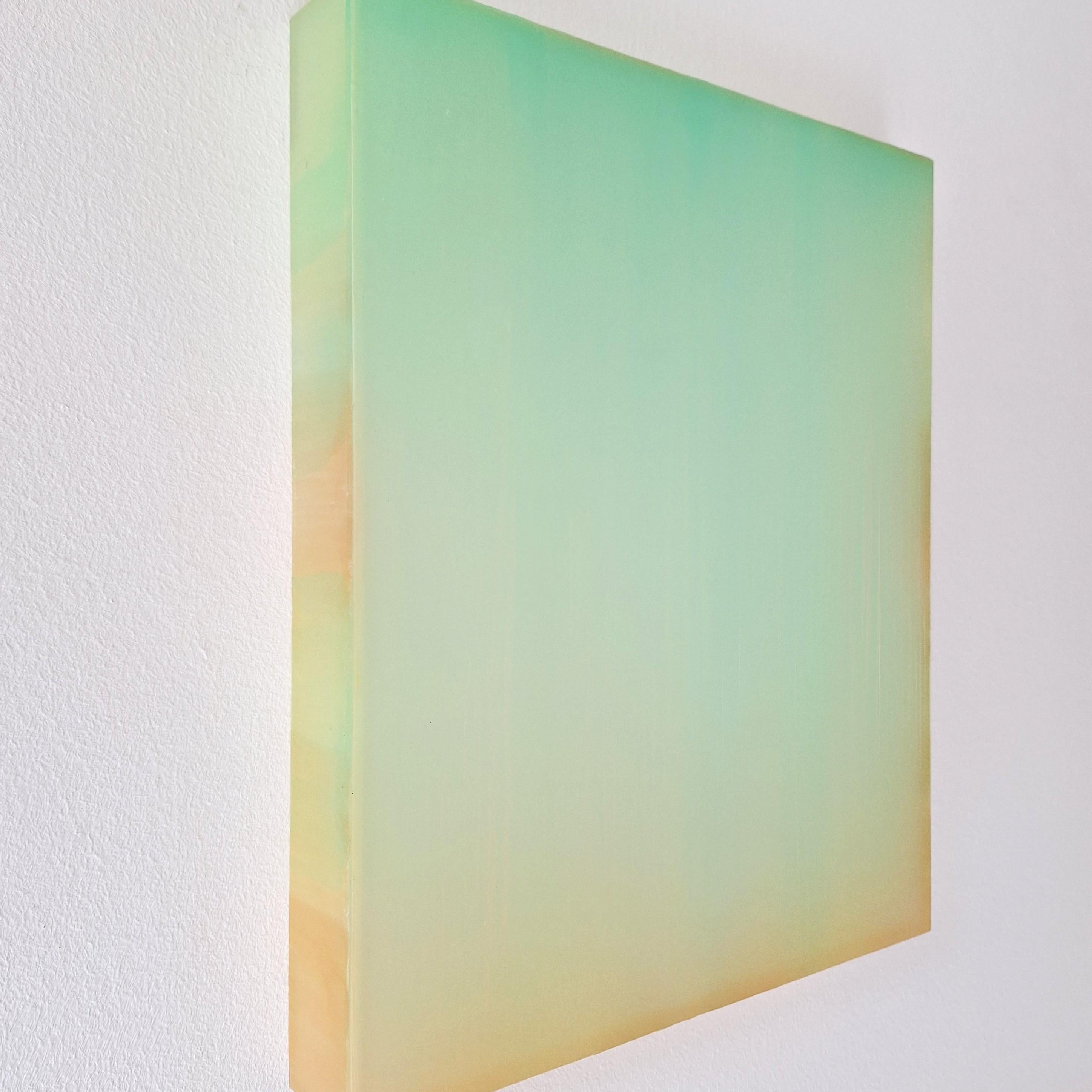 Farblichtung grün gelb orange - abstract contemporary modern sculptural painting - Green Abstract Painting by Sybille Pattscheck