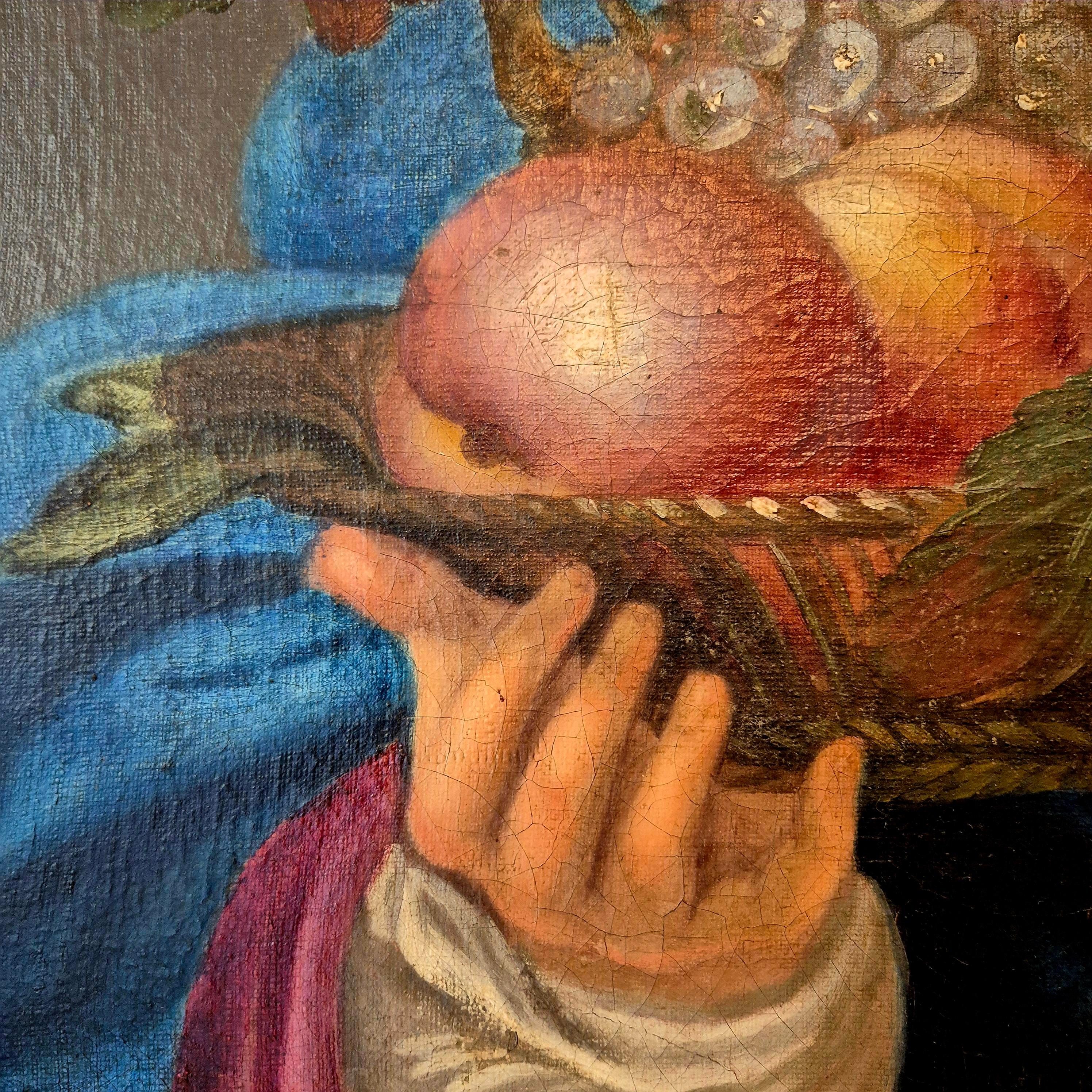 Mid-19th Century Sybille with turban and fruit bowl, Oil on canvas, 19th century For Sale