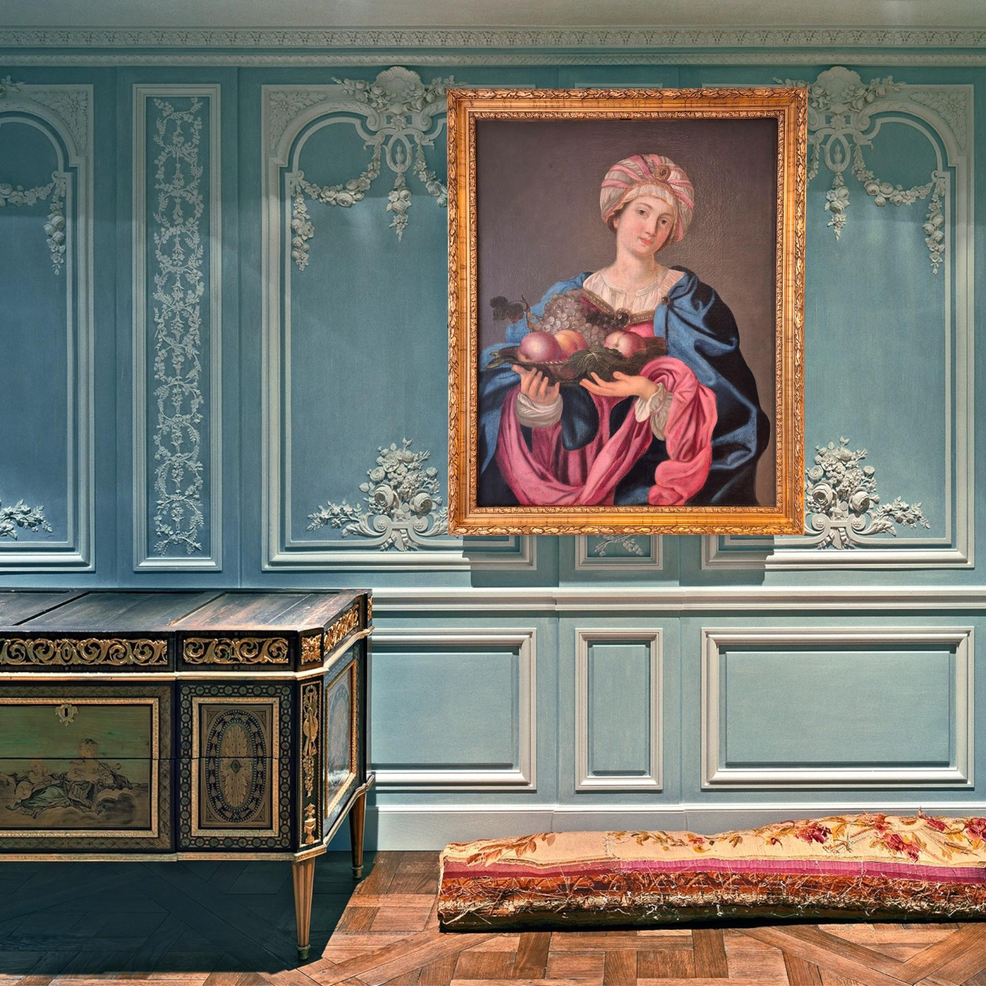 Sybille with turban and fruit bowl, Oil on canvas, 19th century For Sale 1