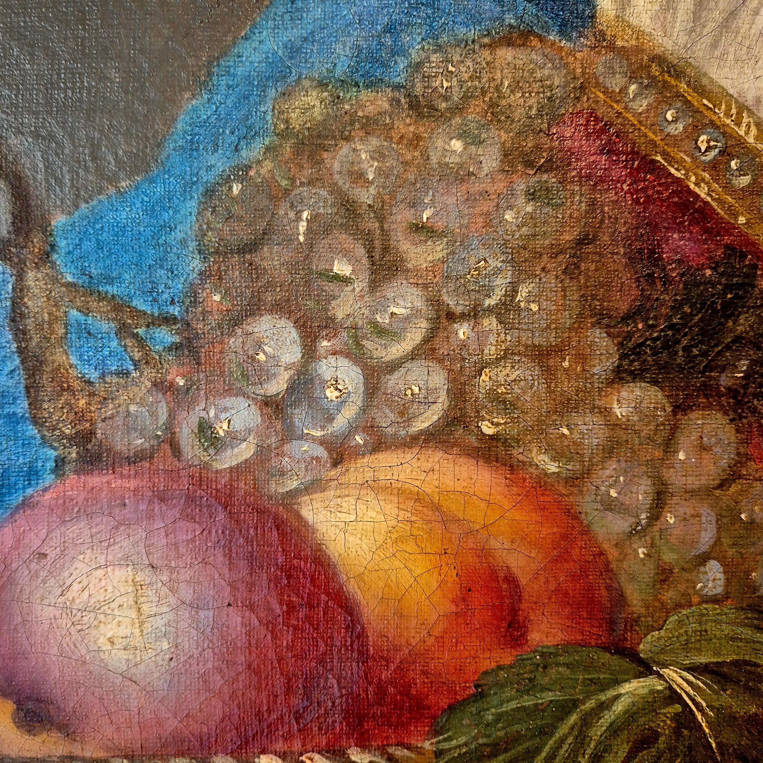 Sybille with turban and fruit bowl, Oil on canvas, 19th century In Good Condition For Sale In NICE, FR