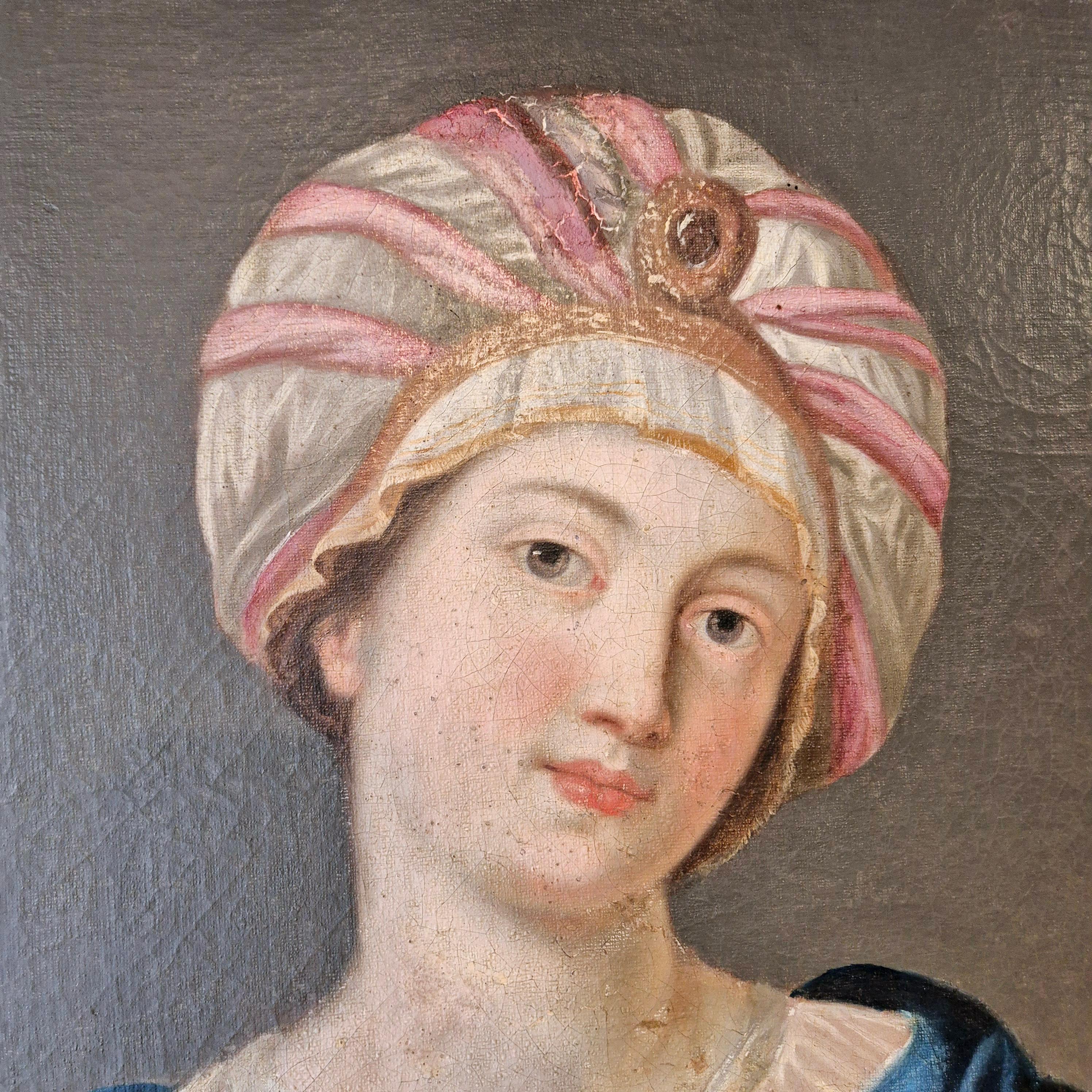 Sybille with turban and fruit bowl, Oil on canvas, 19th century For Sale 2