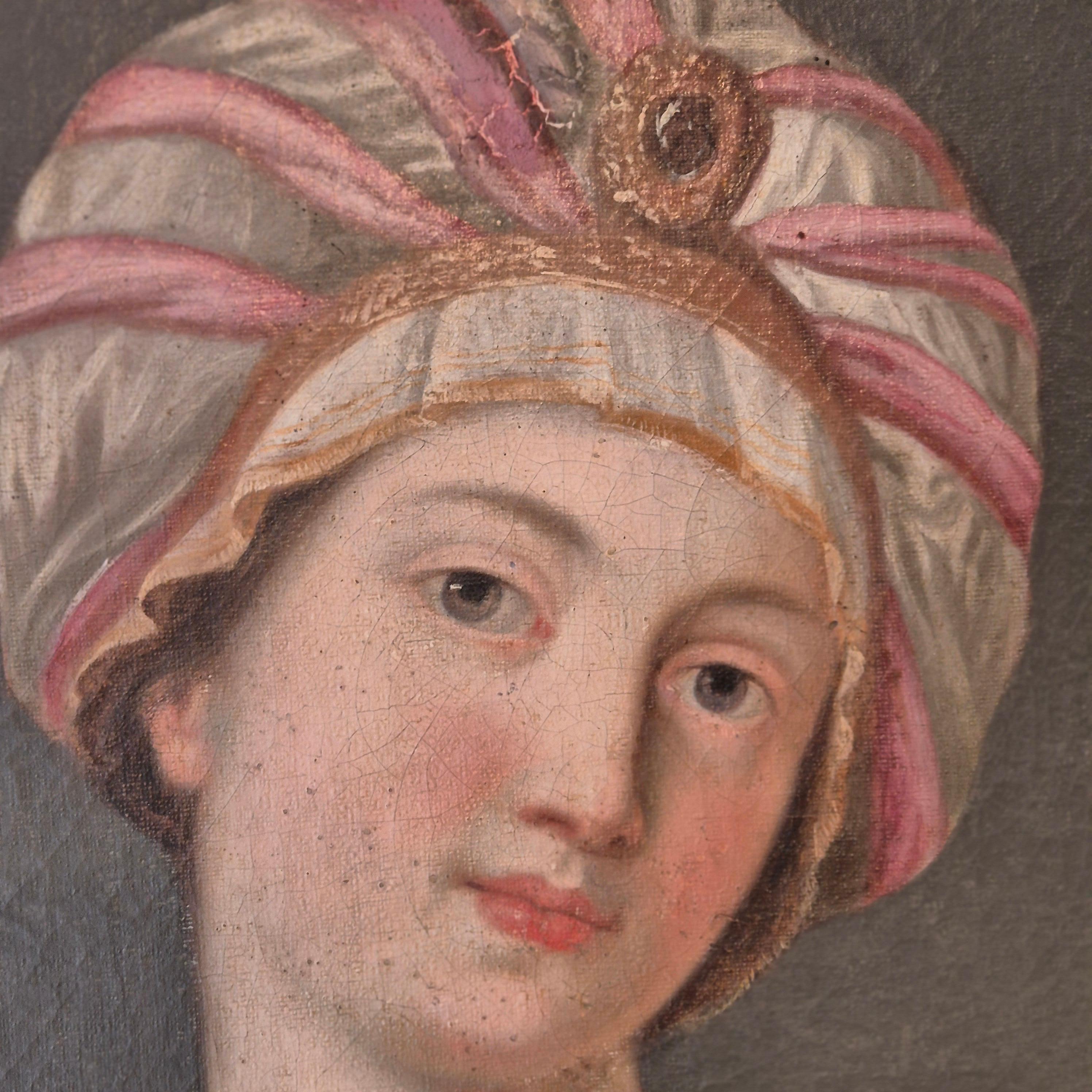 Sybille with turban and fruit bowl, Oil on canvas, 19th century For Sale 3