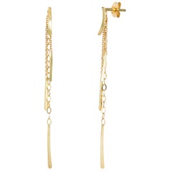 Sycamore 18 Karat Yellow Gold Stud Earrings with Hanging Chains and Bars