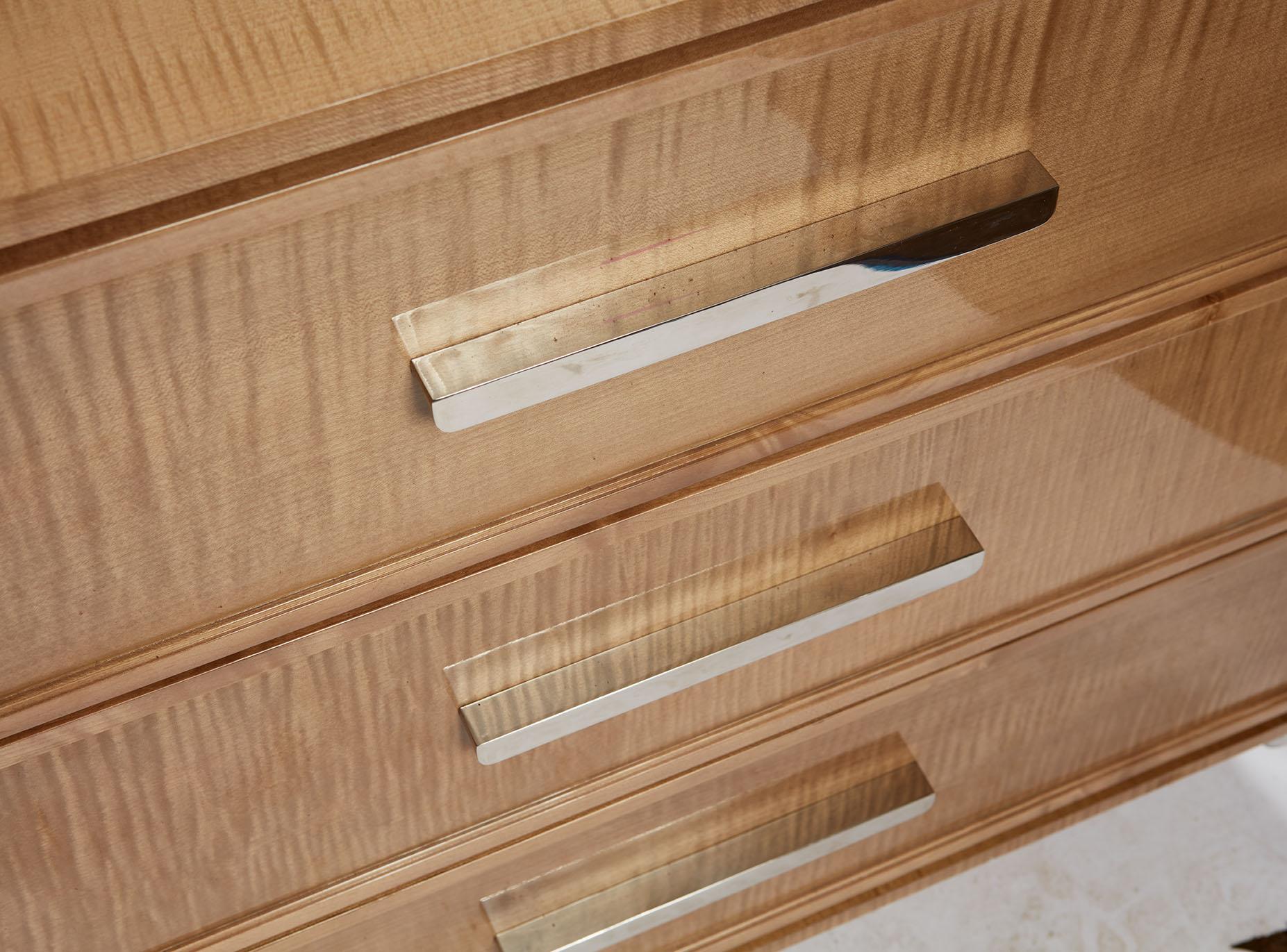 Modern Sycamore and Nickel Chest of Drawers For Sale