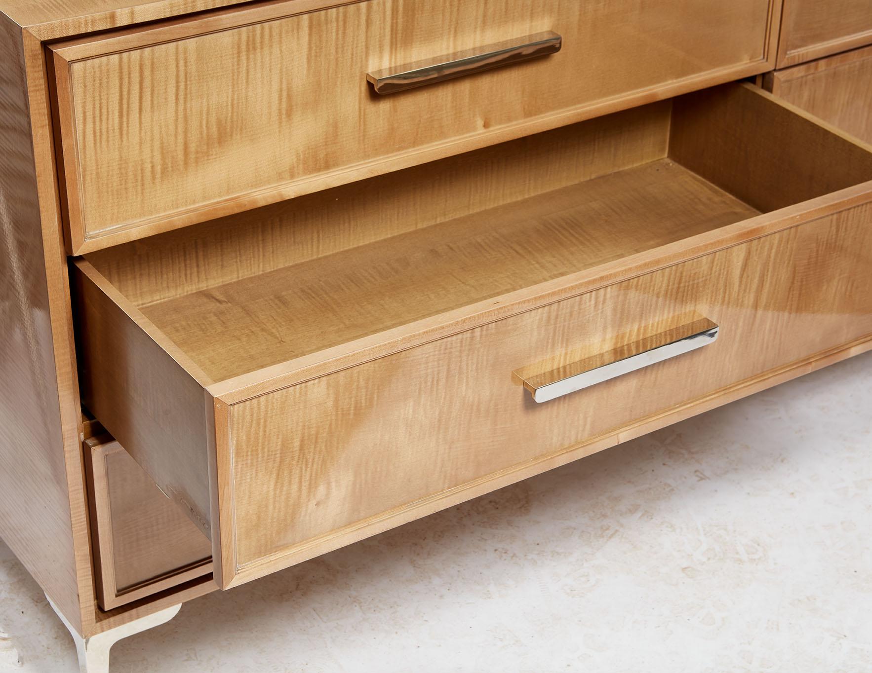 Contemporary Sycamore and Nickel Chest of Drawers For Sale