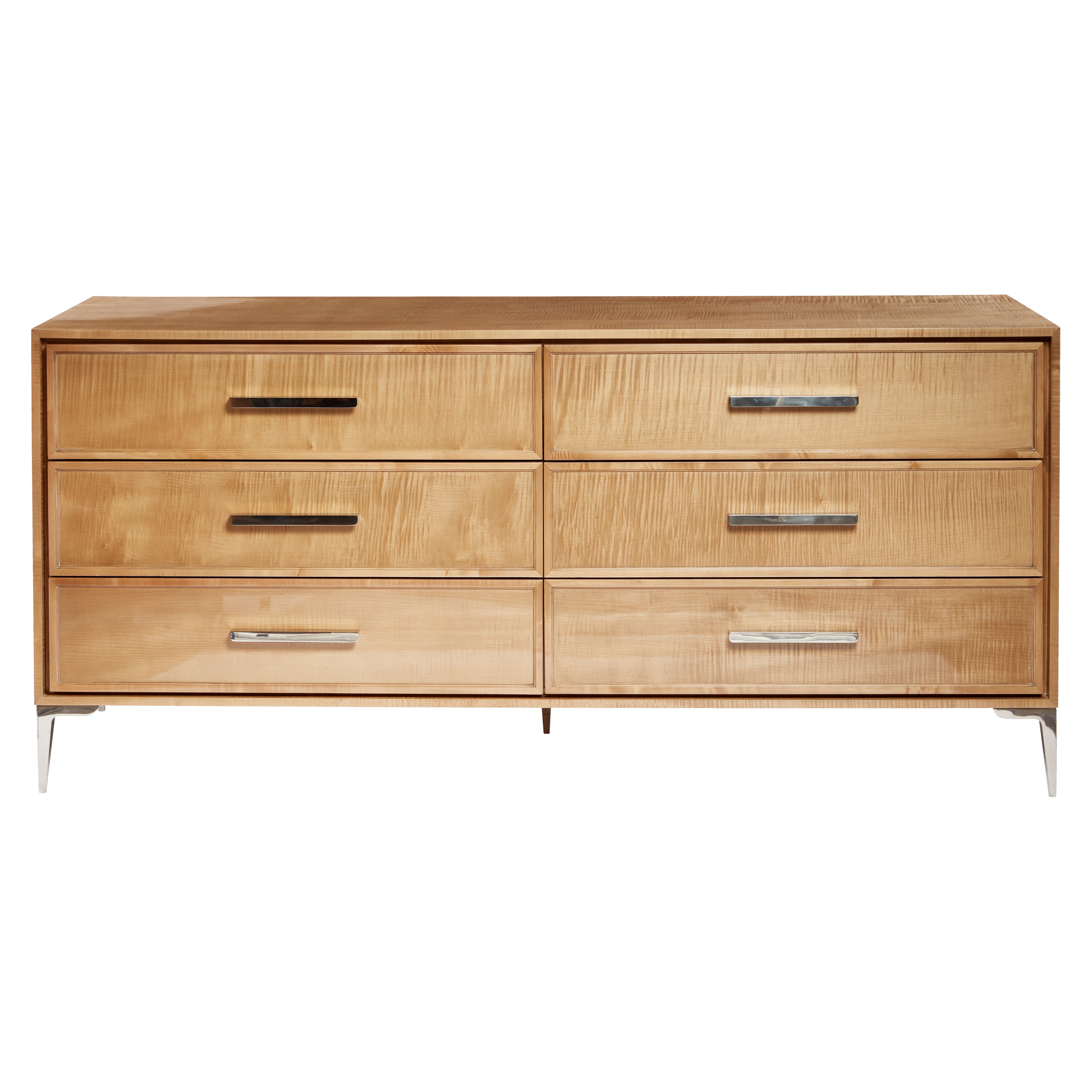 Sycamore and Nickel Chest of Drawers For Sale