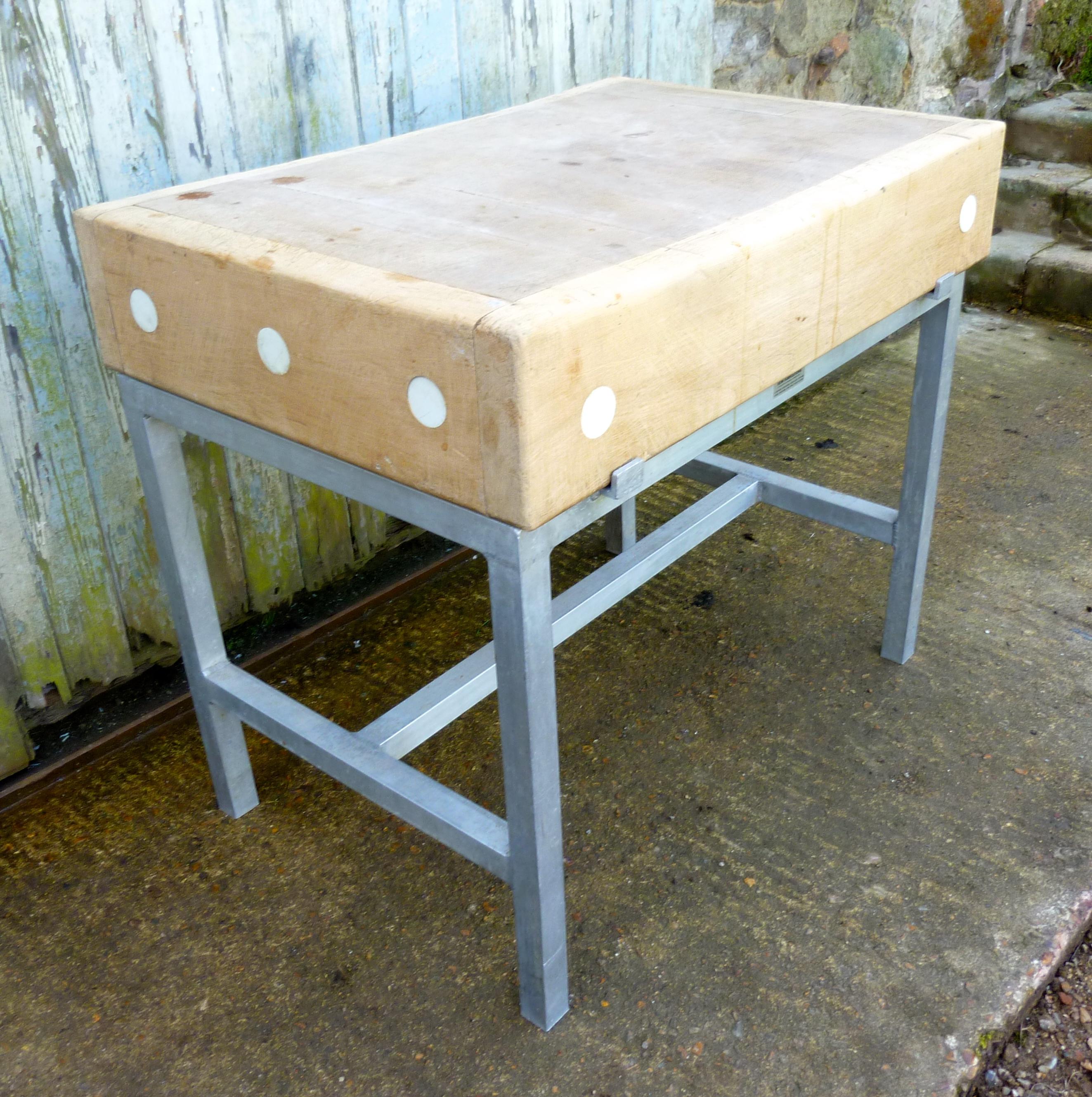Sycamore Butchers Block on Industrial Style Stand

This is a Good size and obviously very heavy piece, the Sycamore top is in very good used condition, it lifts off from the aluminium base and could be worked in to a traditional or modern kitchen
