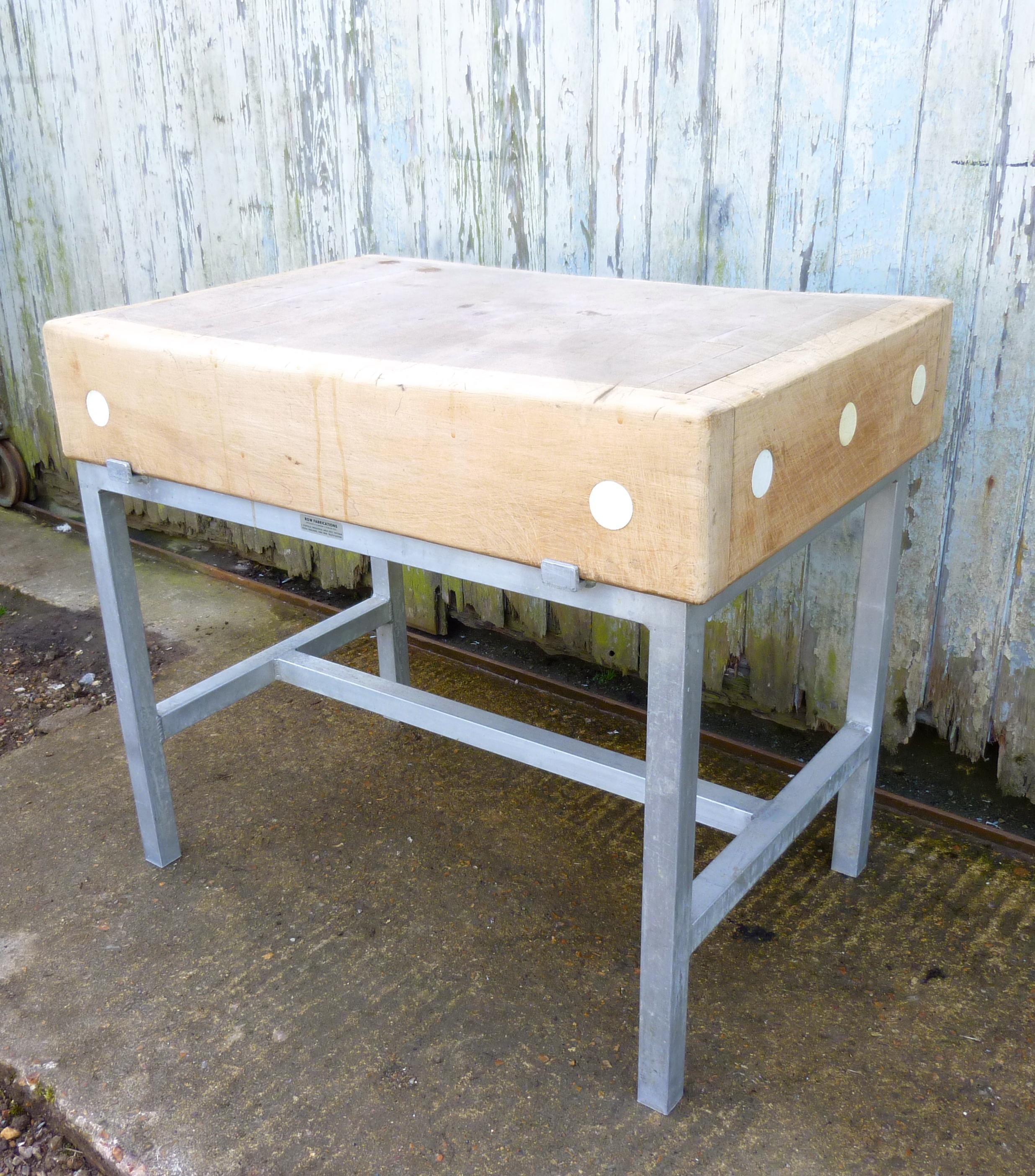Mid-20th Century Sycamore Butchers Block on Industrial Style Stand   
