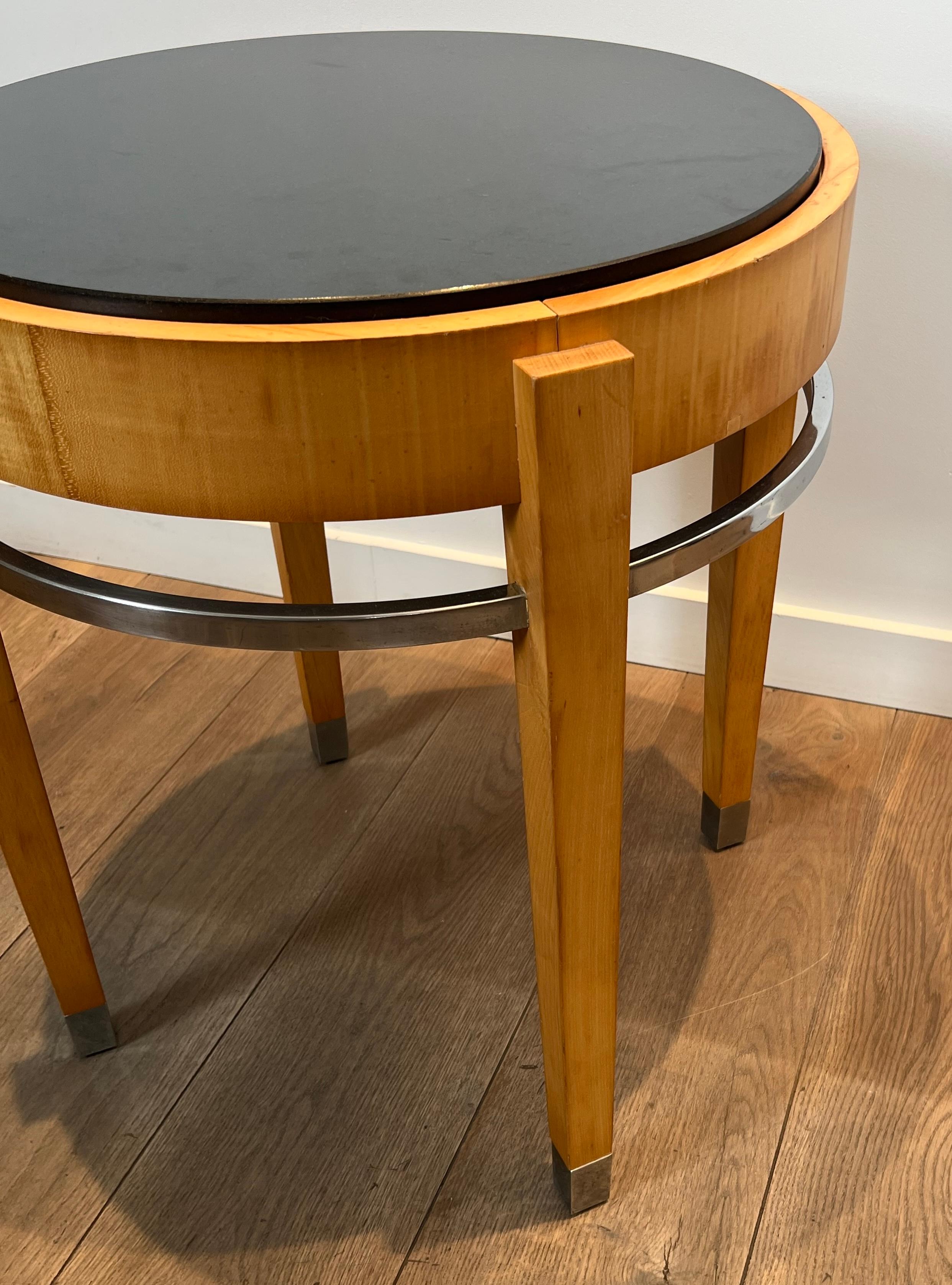 Sycamore Veneer and Chrome Pedestal Table with Marble Top For Sale 4