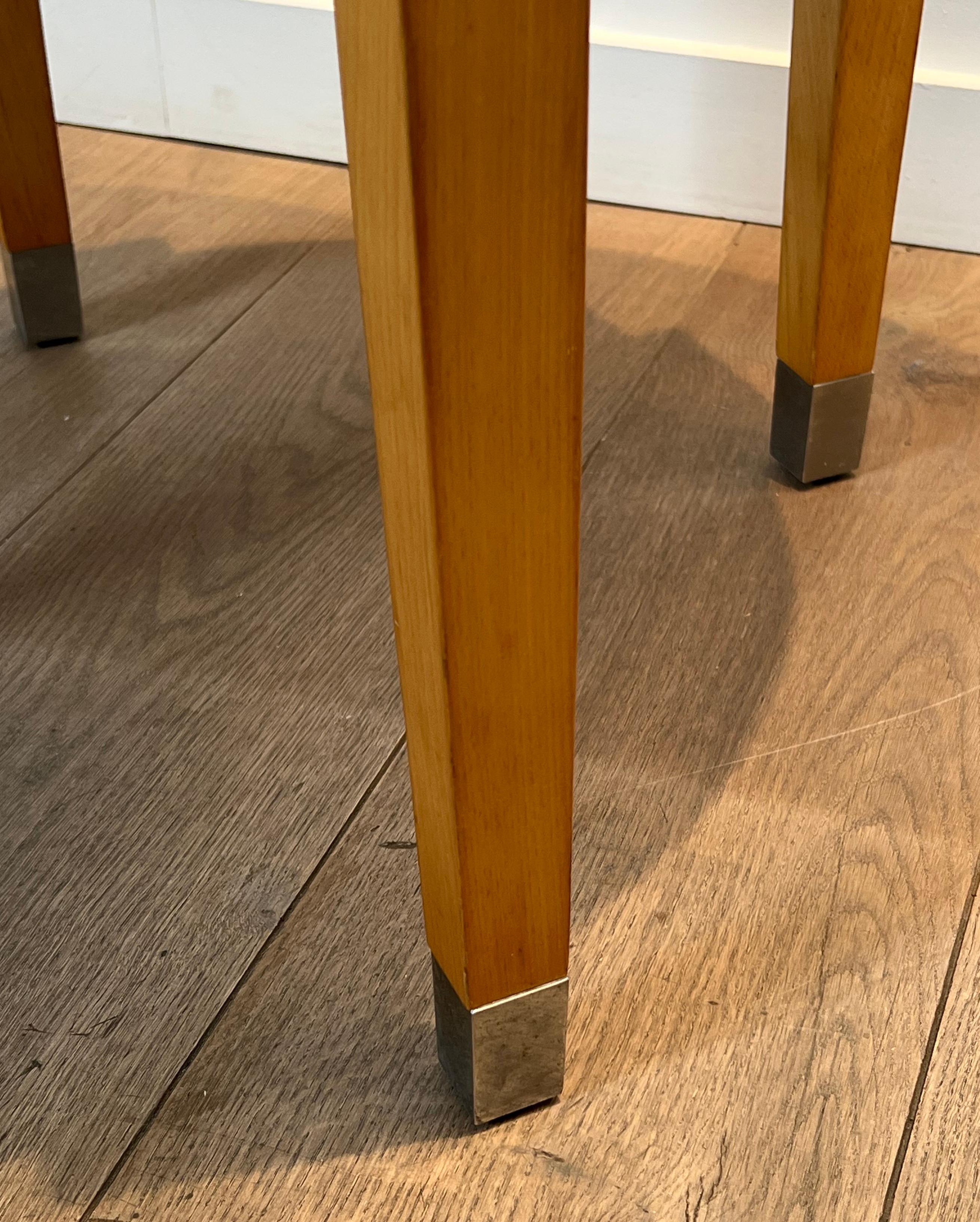 Sycamore Veneer and Chrome Pedestal Table with Marble Top For Sale 6
