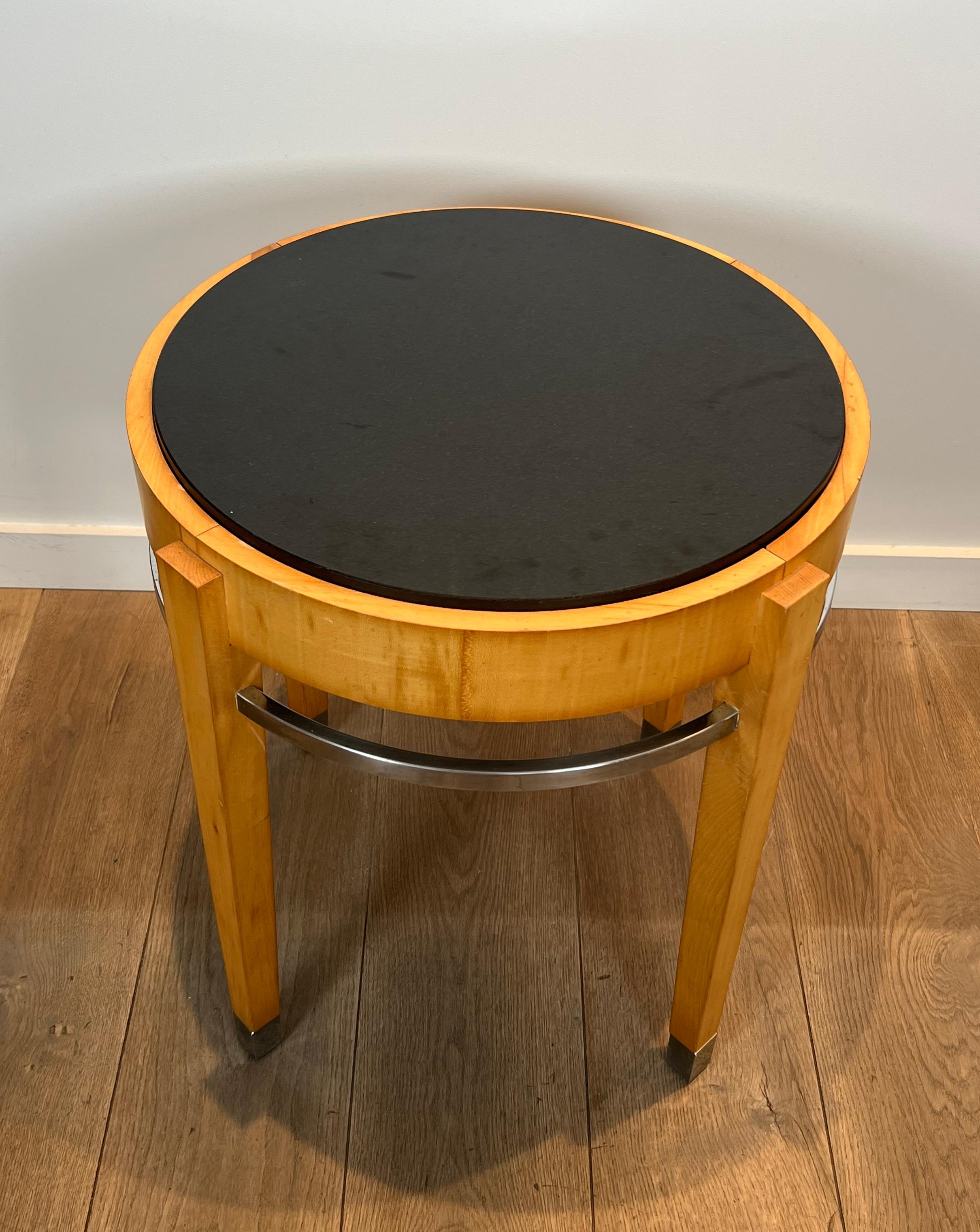 Sycamore Veneer and Chrome Pedestal Table with Marble Top For Sale 8
