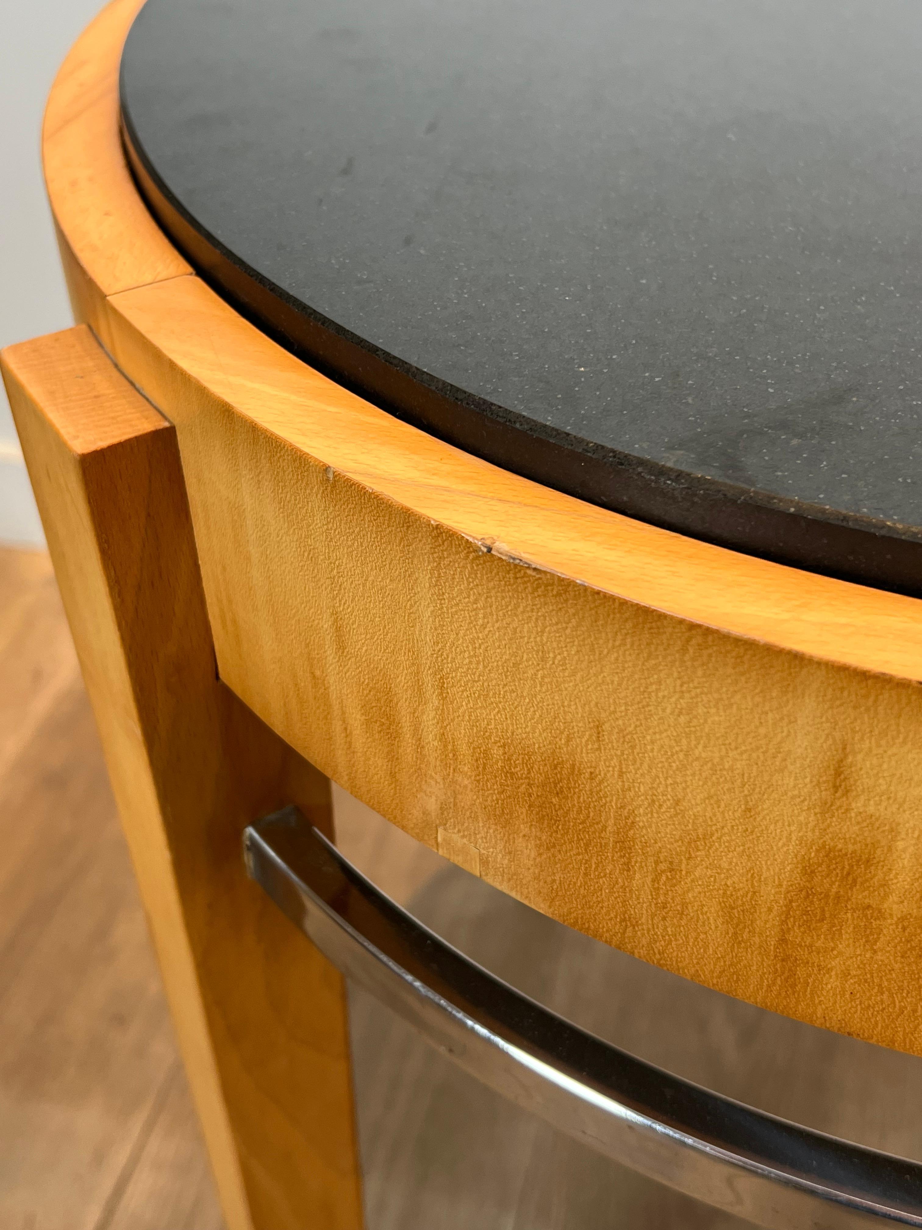 Sycamore Veneer and Chrome Pedestal Table with Marble Top For Sale 9