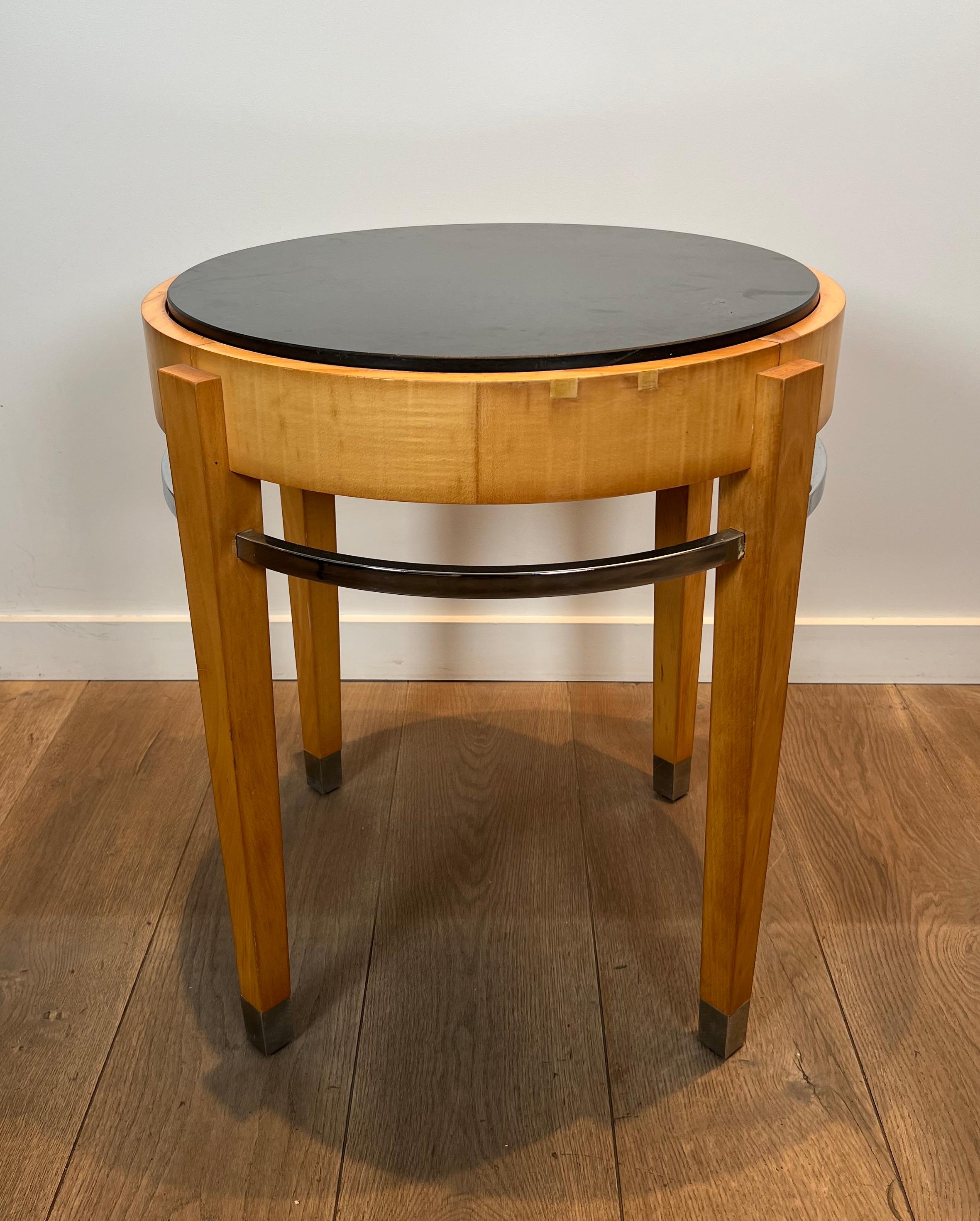 Sycamore Veneer and Chrome Pedestal Table with Marble Top For Sale 10