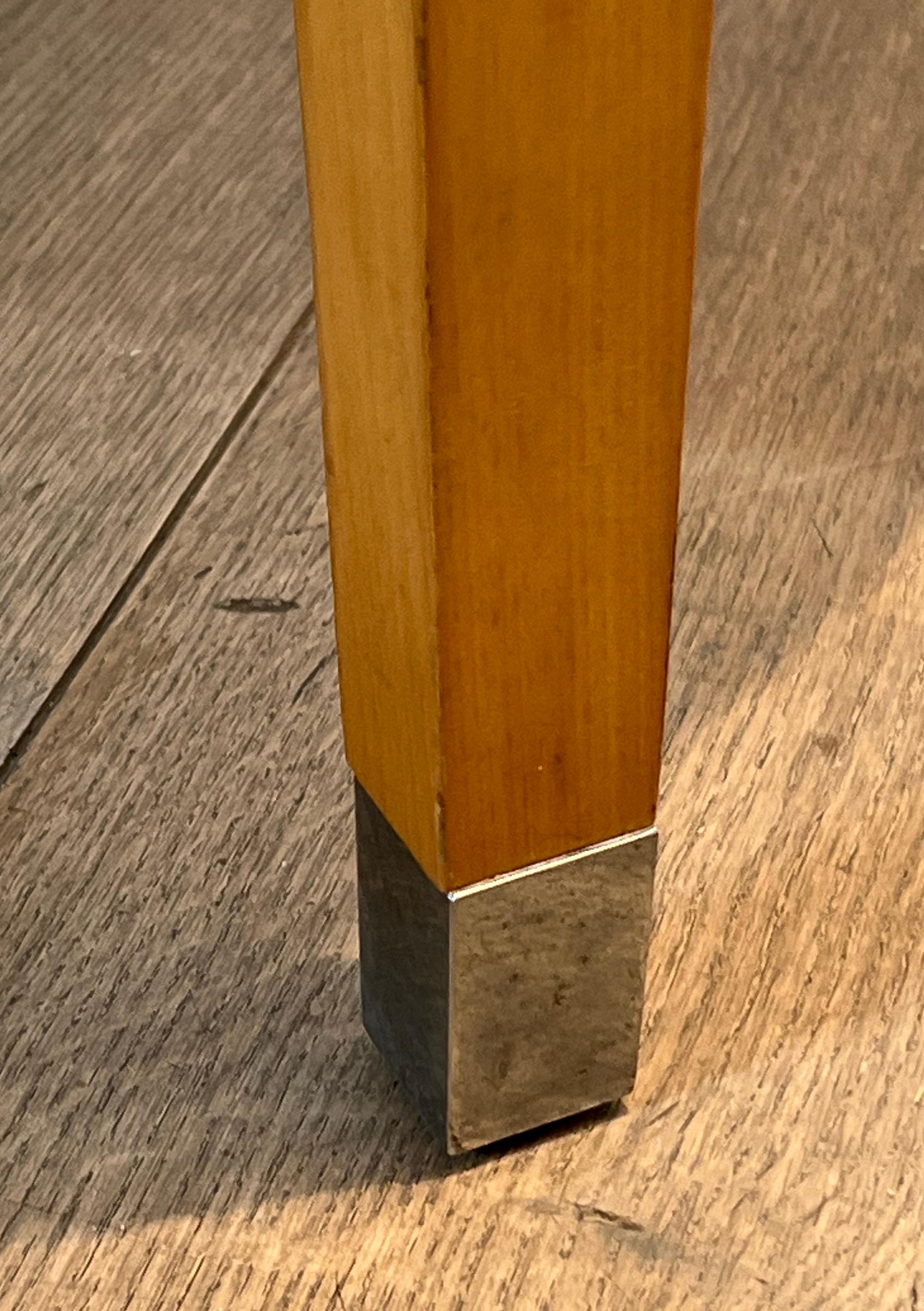 Sycamore Veneer and Chrome Pedestal Table with Marble Top For Sale 13