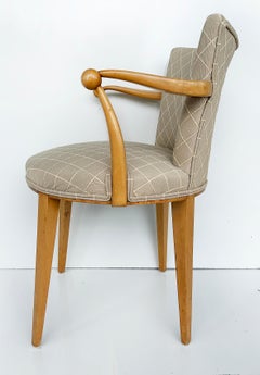 Sycamore Wood Upholstered Vanity or Desk Chair with Stylized Wood Arms and Legs