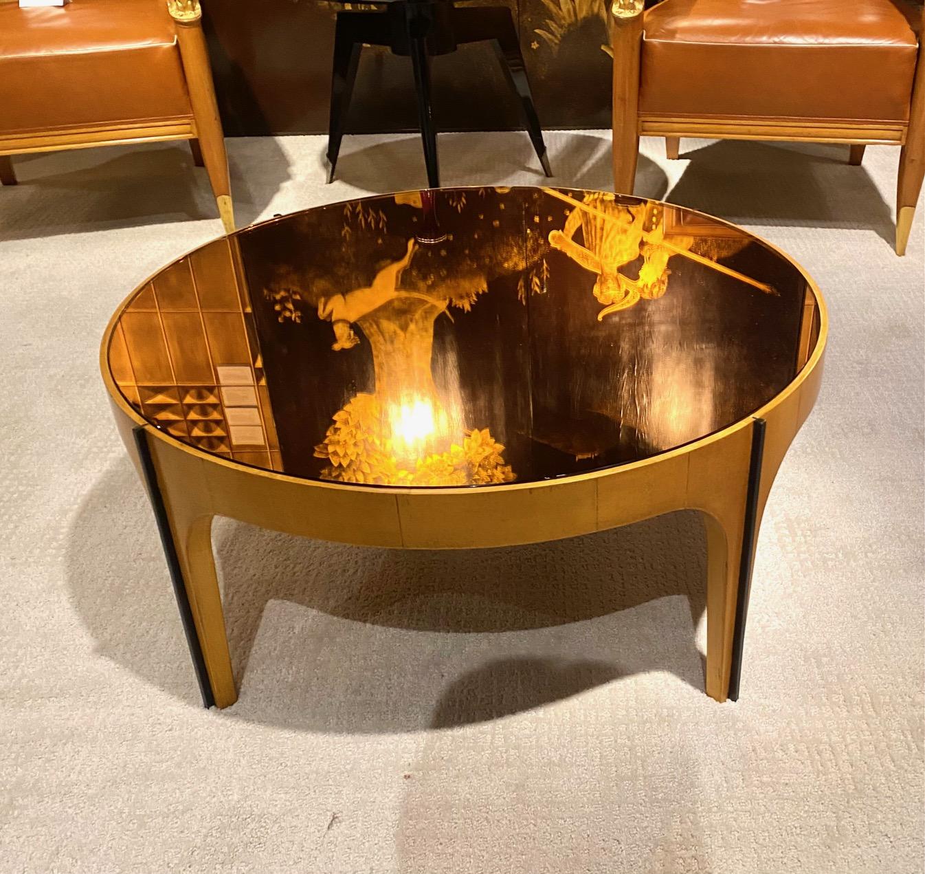 Mid-Century Modern Sycomore circular coffee table by Max Ingrand for Fontana Arte, model 1774 For Sale