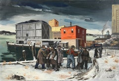 Vintage "Jobless Men" American Scene Social Realism WPA Era Mid-20th Century Modern