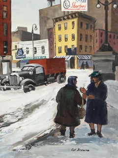 "Snowy City Street" American Scene Social Realism WPA Mid-20th Century Modern