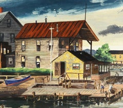 "Summer Pier Fishing" American Scene Social Realism WPA Mid-20th Century Modern
