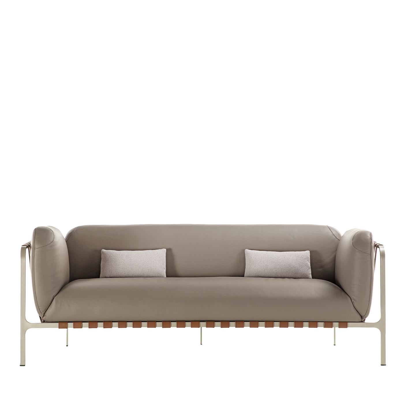 Sydney Beigefarbenes Leder-Sofa von Enrico Pellizzoni im Angebot 2