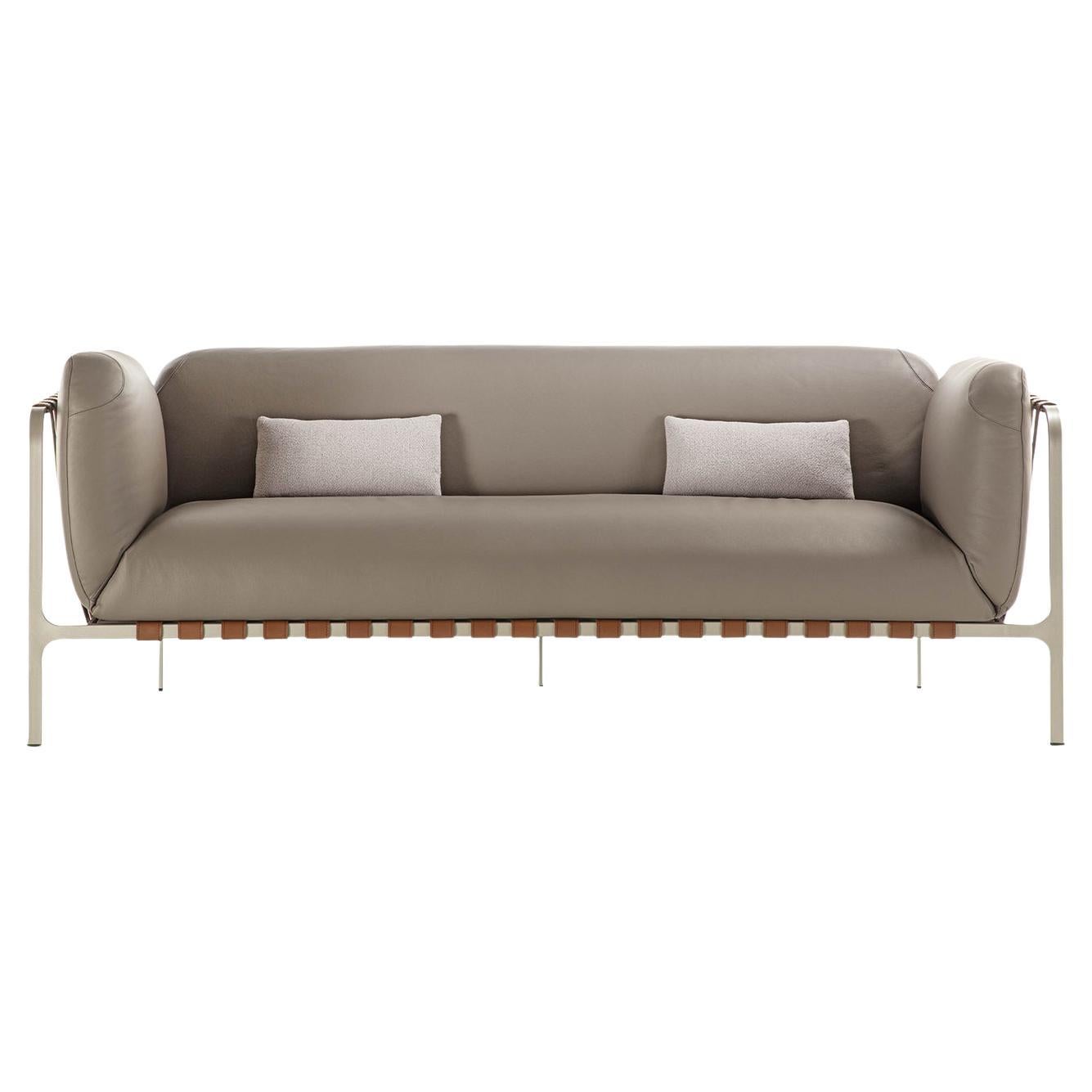 Sydney Beige Leather Sofa by Enrico Pellizzoni