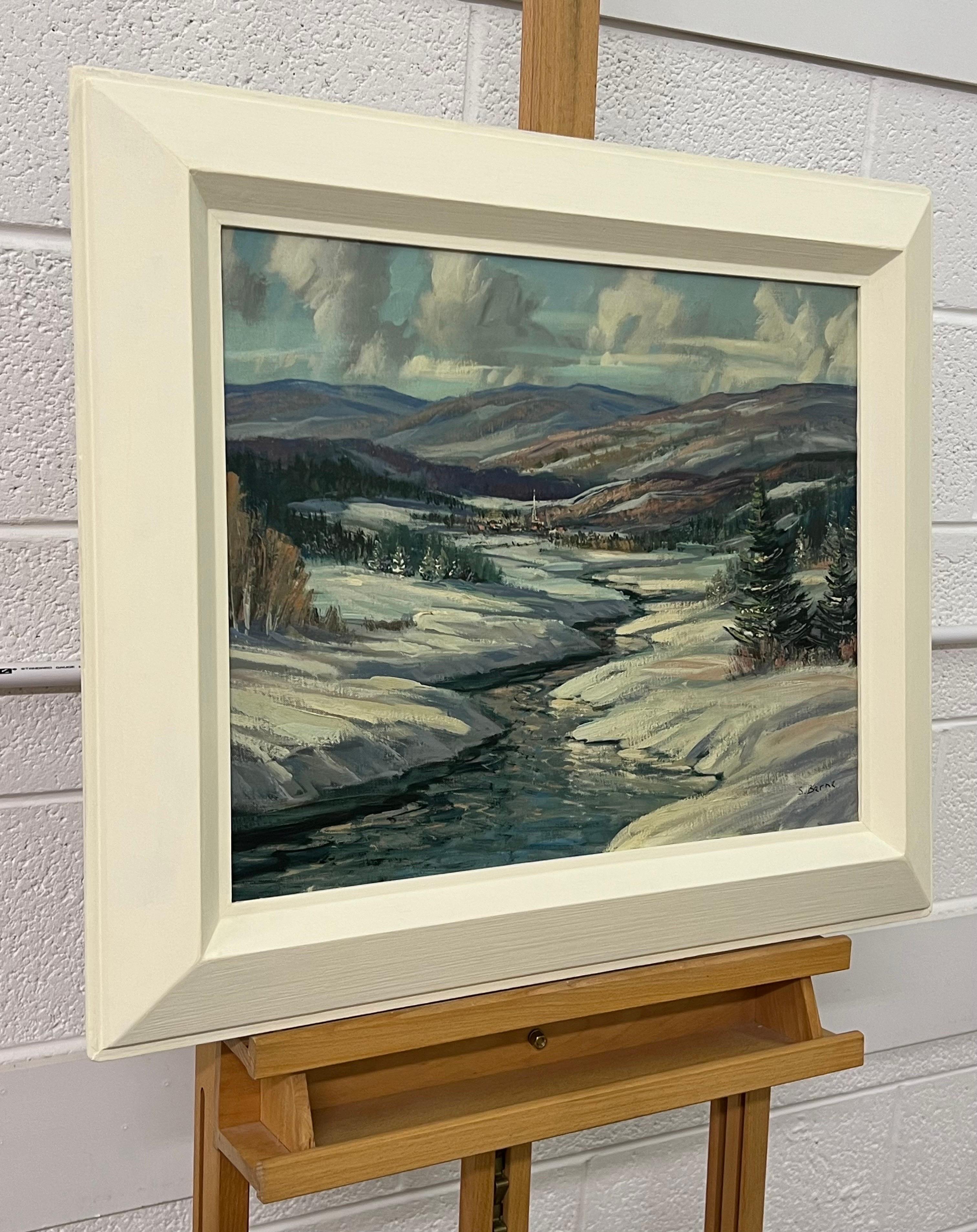 Winter Schneewittchen- Fluss-Gebirge-Landschaft Kanadas von Künstler aus dem 20. Jahrhundert – Painting von Sydney Berne