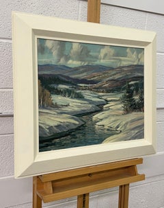 Vintage Winter Snowy River Mountain Landscape of Canada by 20th Century Artist