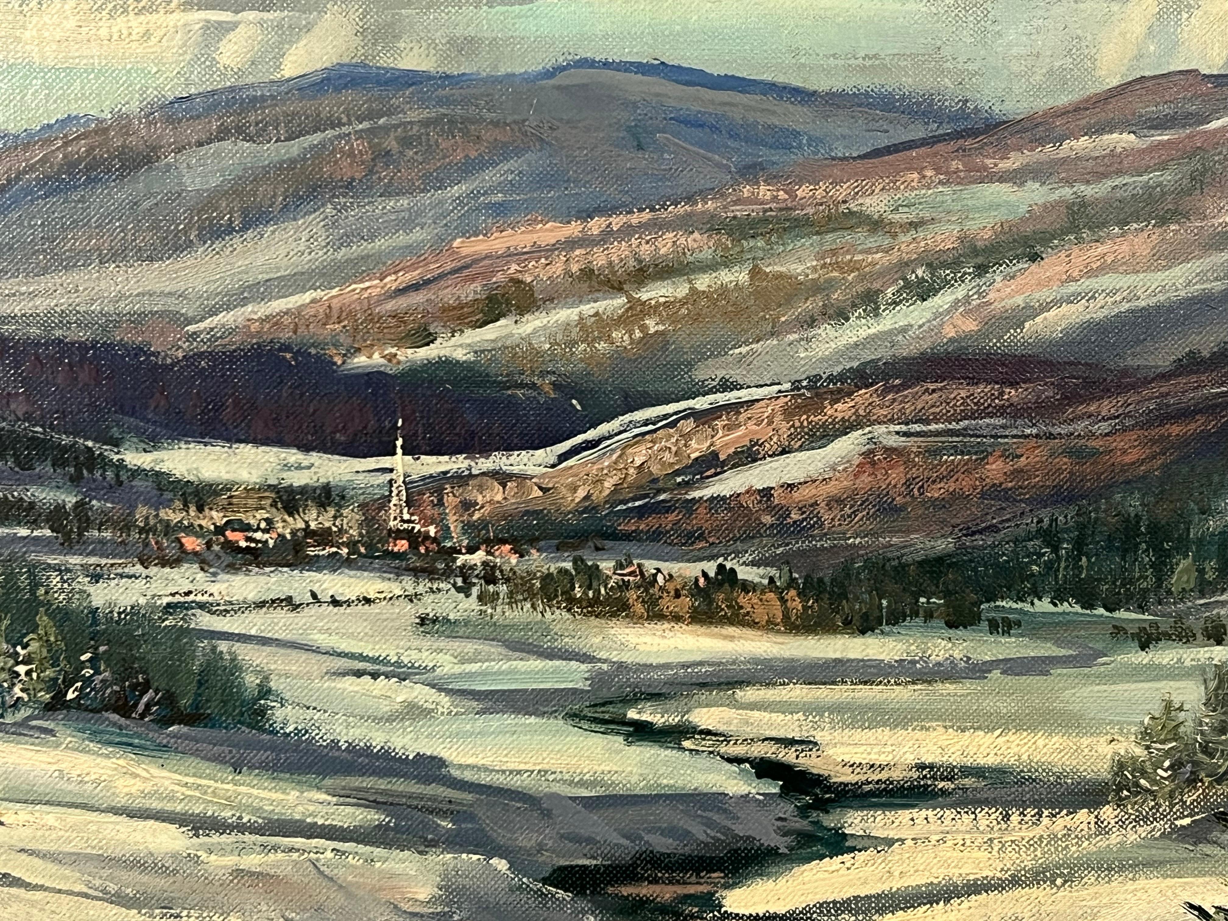 Vintage Winter Snowy River Mountain Landscape of Canada by 20th Century Artist For Sale 3
