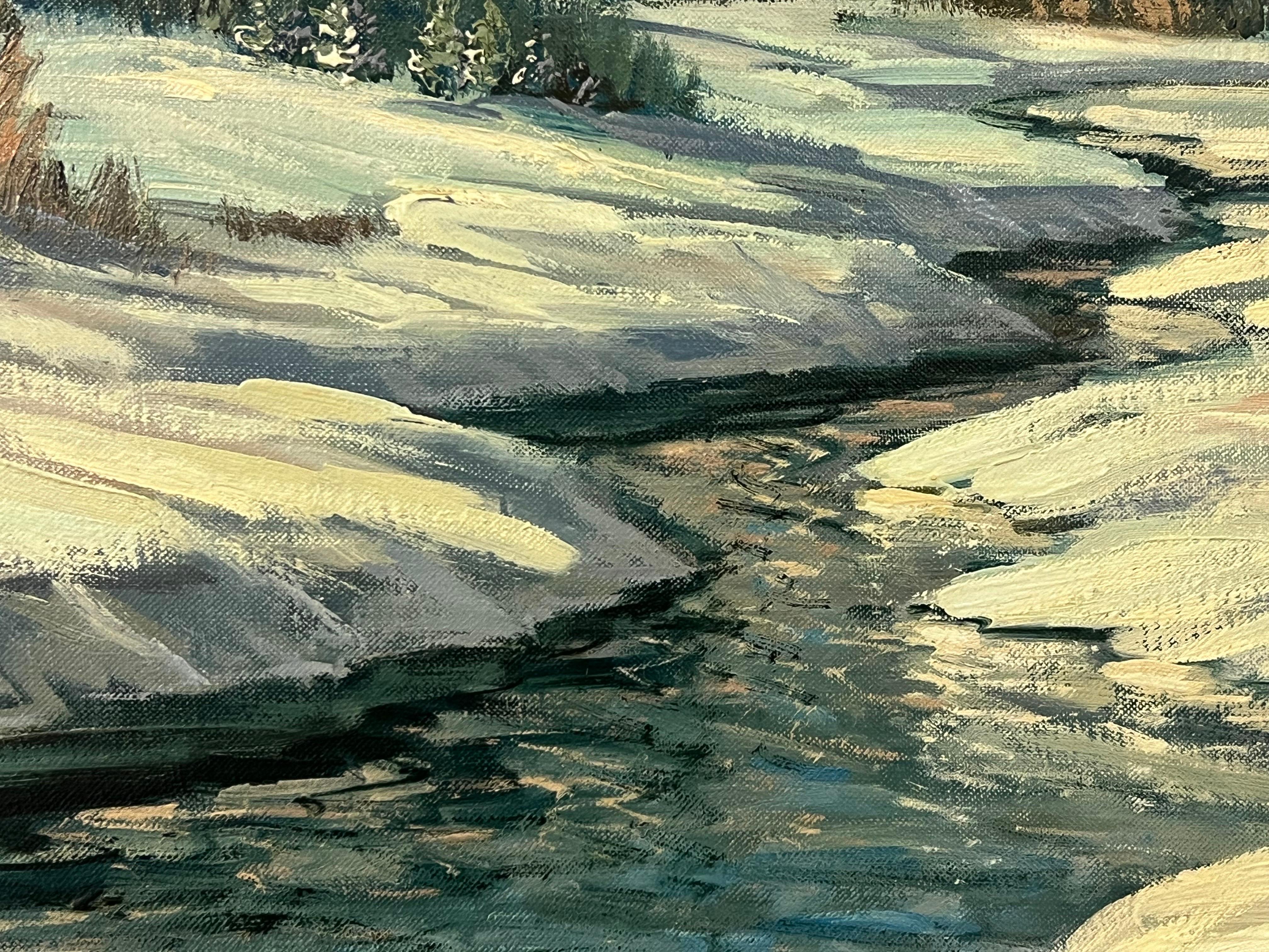 Winter Schneewittchen- Fluss-Gebirge-Landschaft Kanadas von Künstler aus dem 20. Jahrhundert im Angebot 3