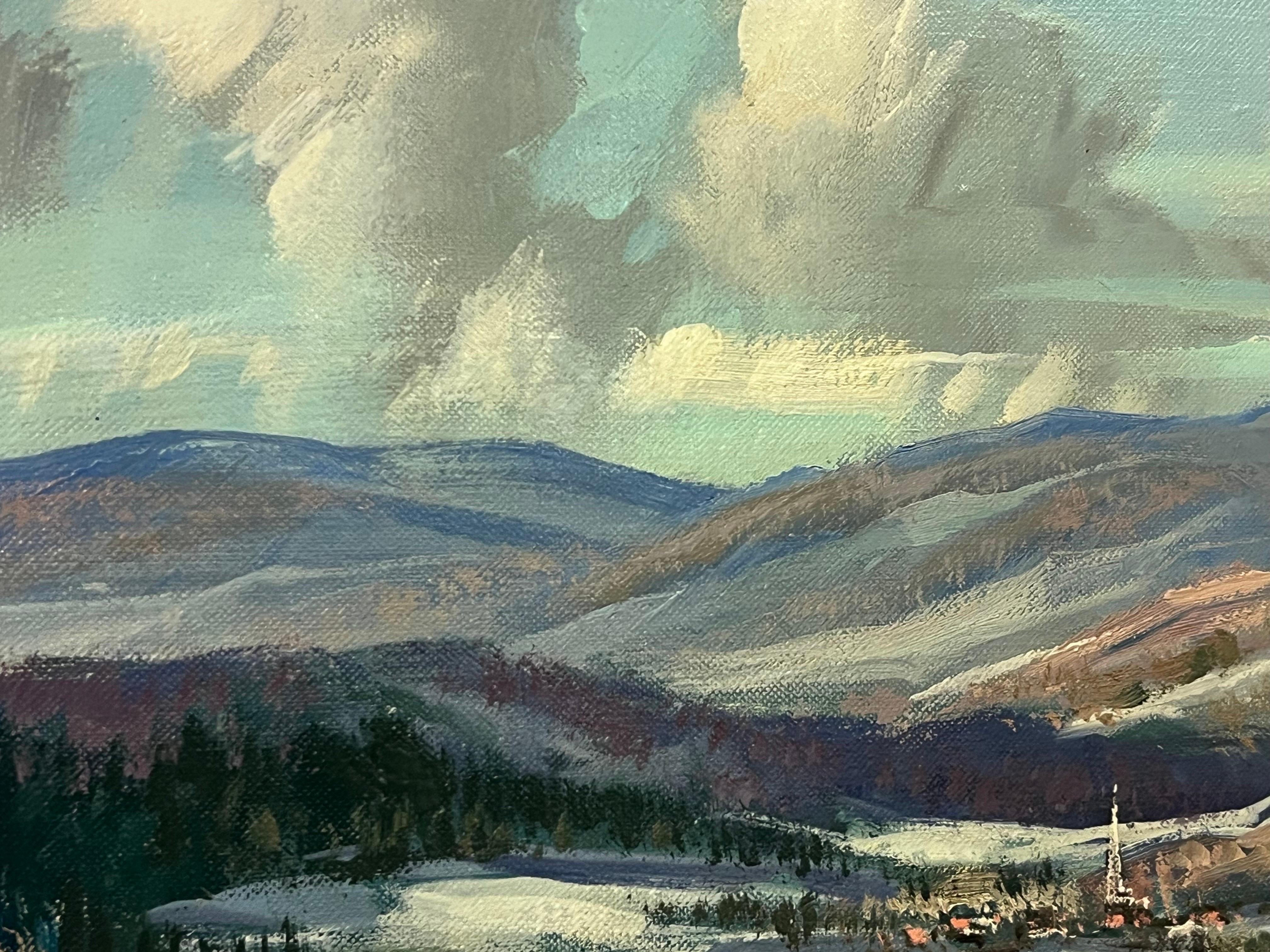 Winter Schneewittchen- Fluss-Gebirge-Landschaft Kanadas von Künstler aus dem 20. Jahrhundert im Angebot 4
