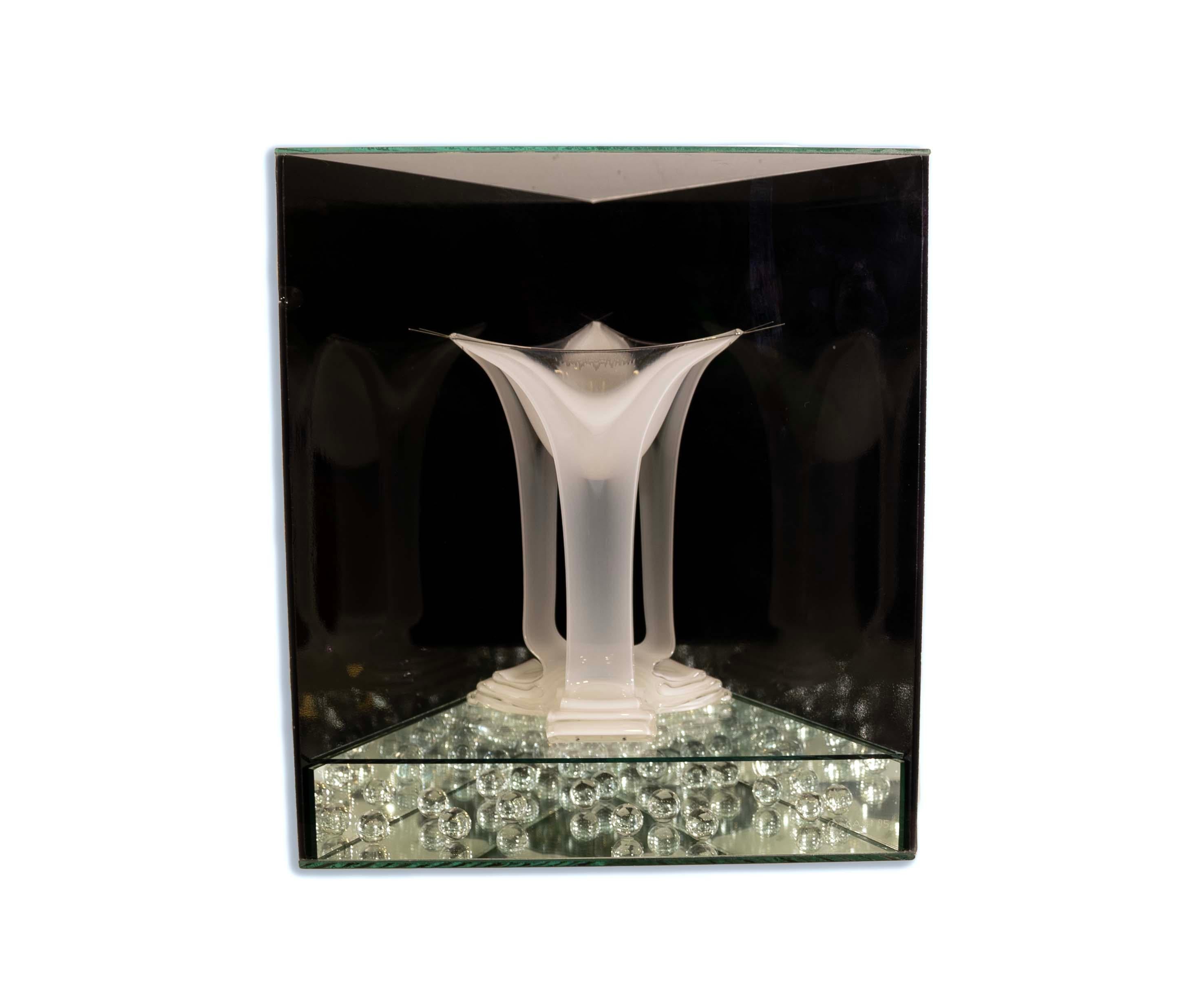A contemporary glass sculpture titled 