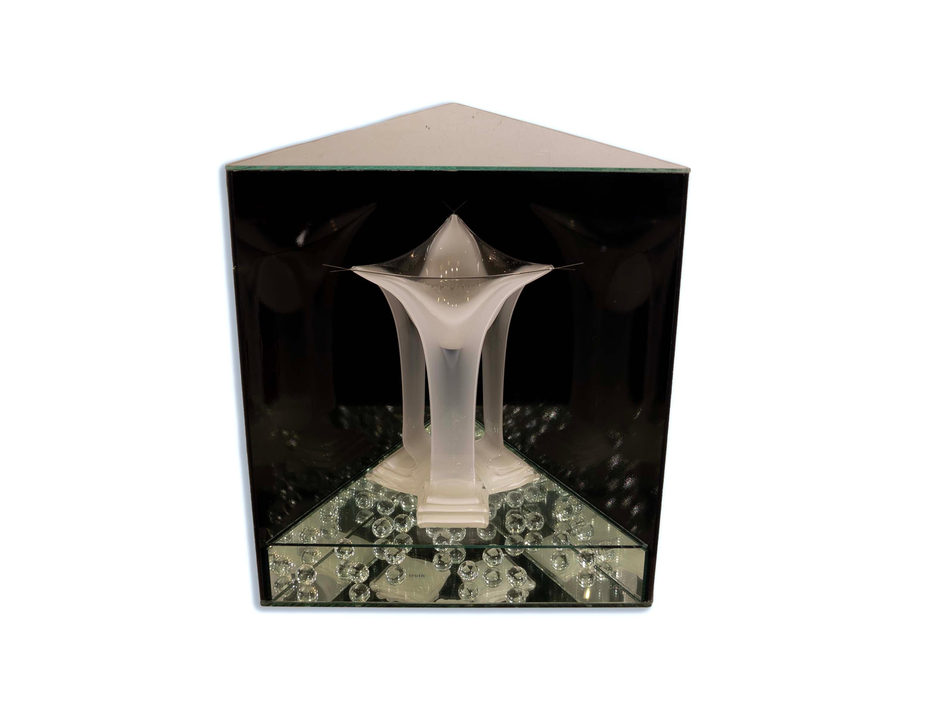 American Sydney Cash Signed 1995 Boiler Room Excitement Slumped Trifold Glass Sculpture For Sale