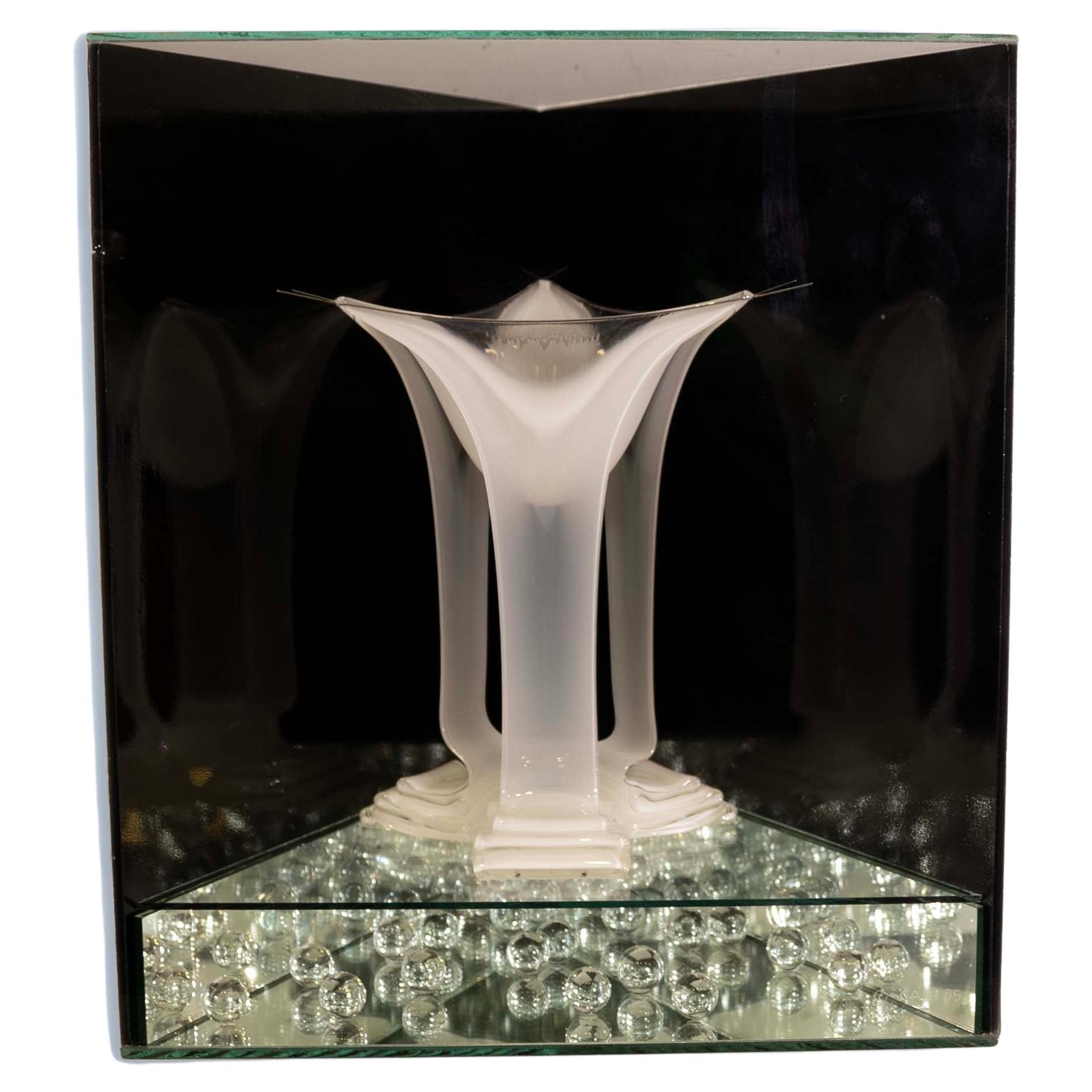 Sydney Cash Signed 1995 Boiler Room Excitement Slumped Trifold Glass Sculpture For Sale