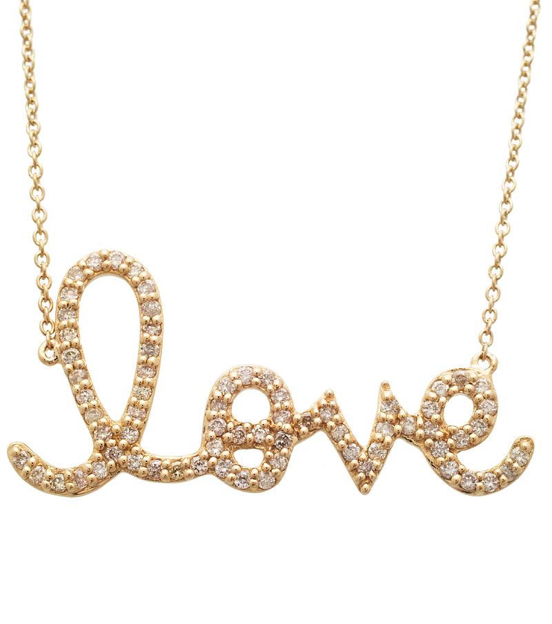 Sydney Evan 14k Large Rose Gold and Diamond Love Script Necklace In New Condition For Sale In New York City, NY