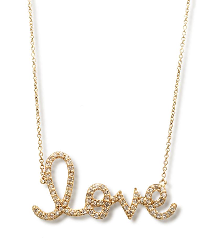 Women's Sydney Evan 14k Large Rose Gold and Diamond Love Script Necklace For Sale